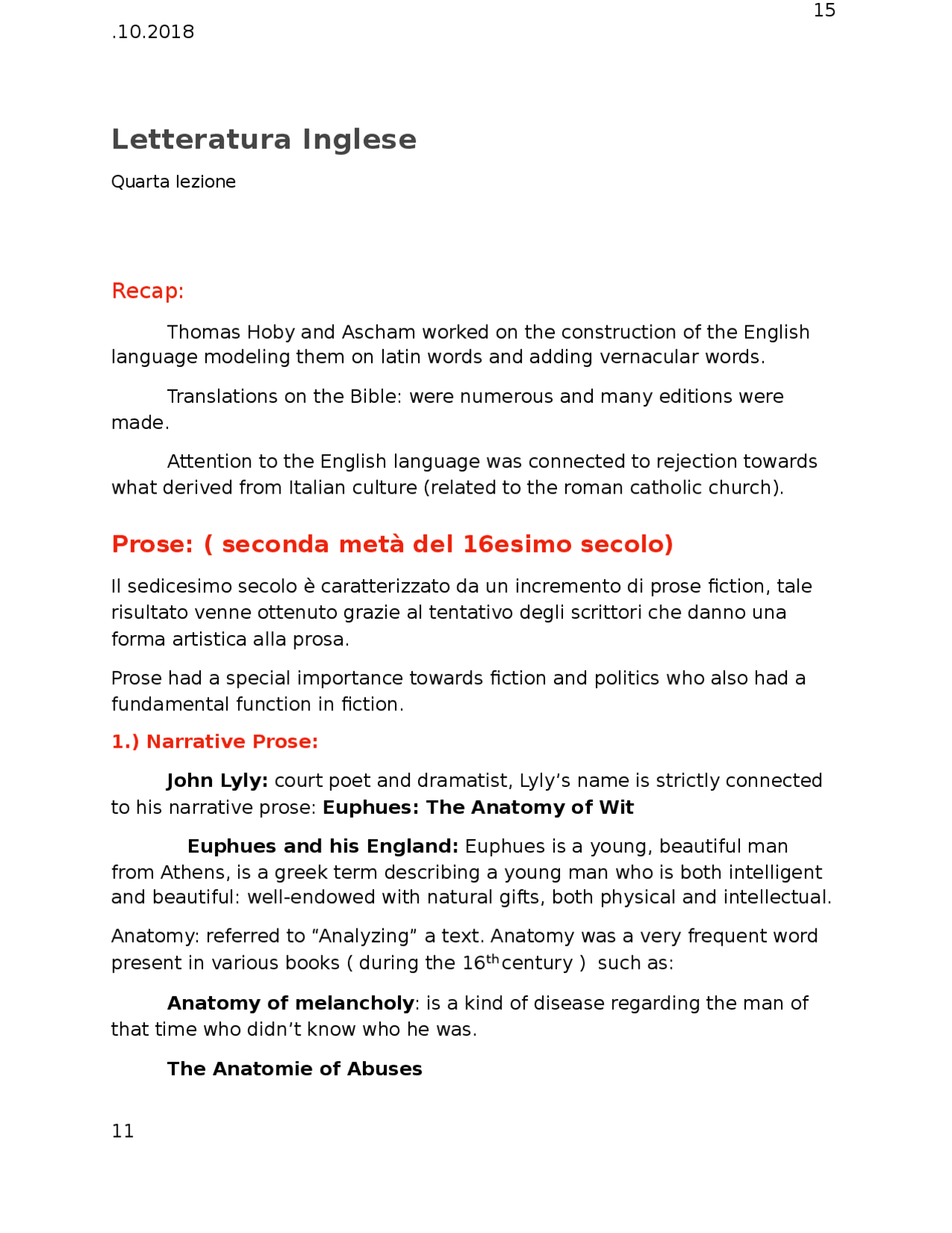 English literature prose Docsity