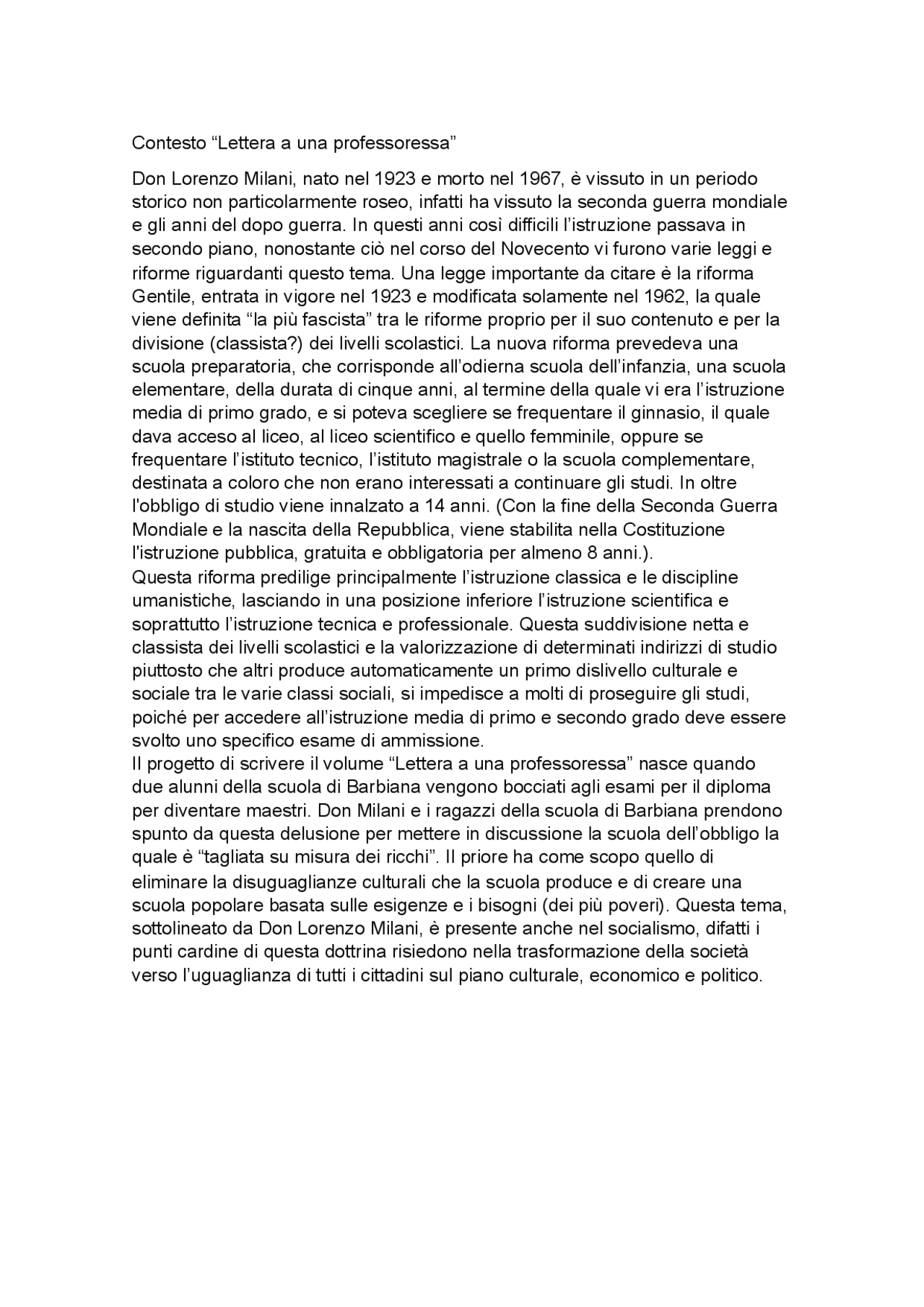 lettera a una professoressa don milani