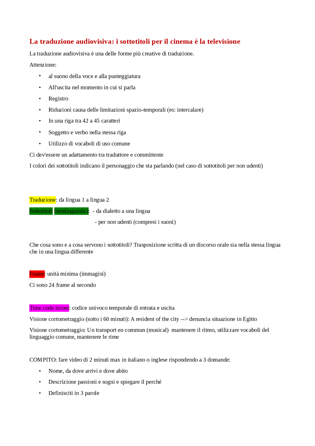 Traduzione audiovisiva Docsity