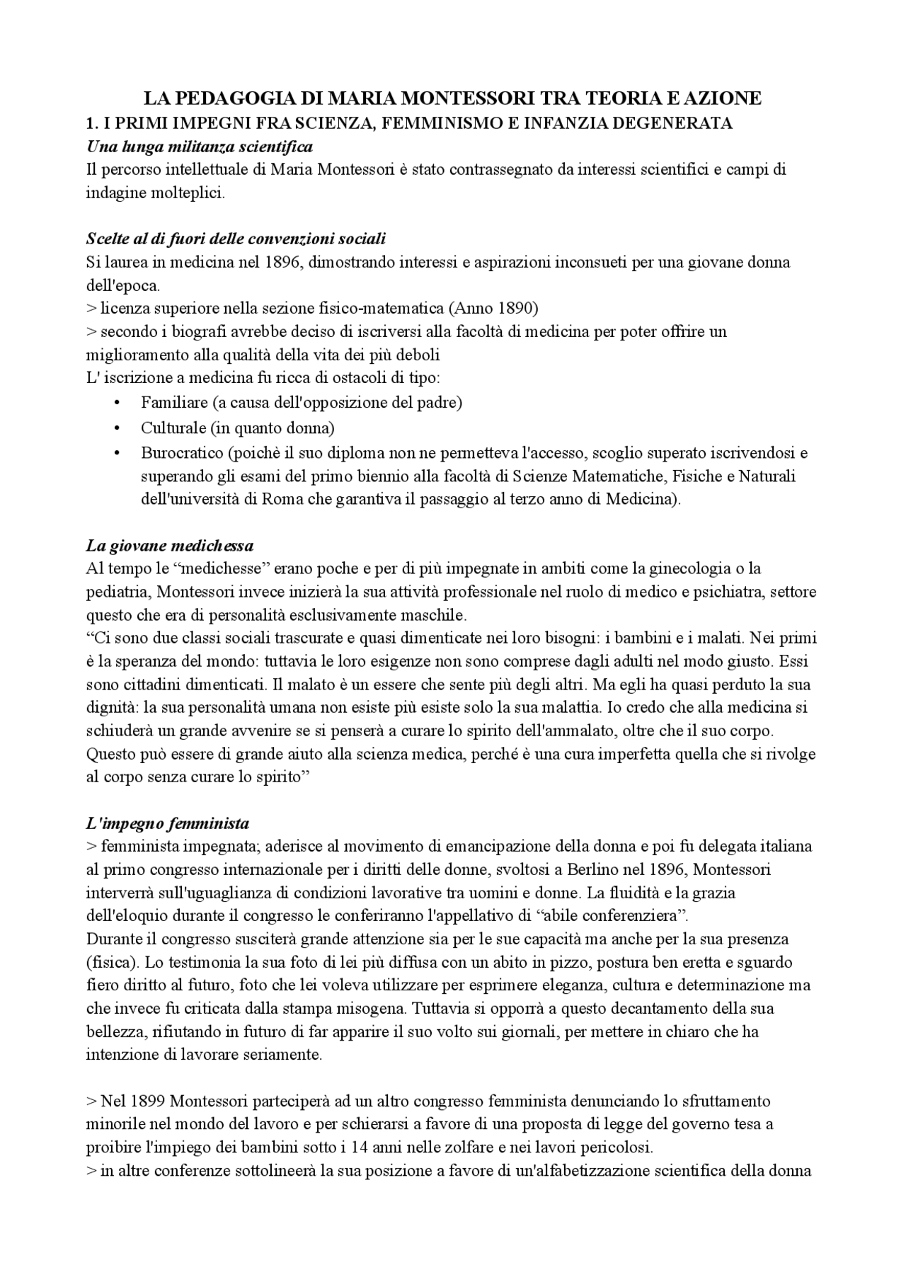 La pedagogia di Maria Montessori tra teoria e azione Appunti di