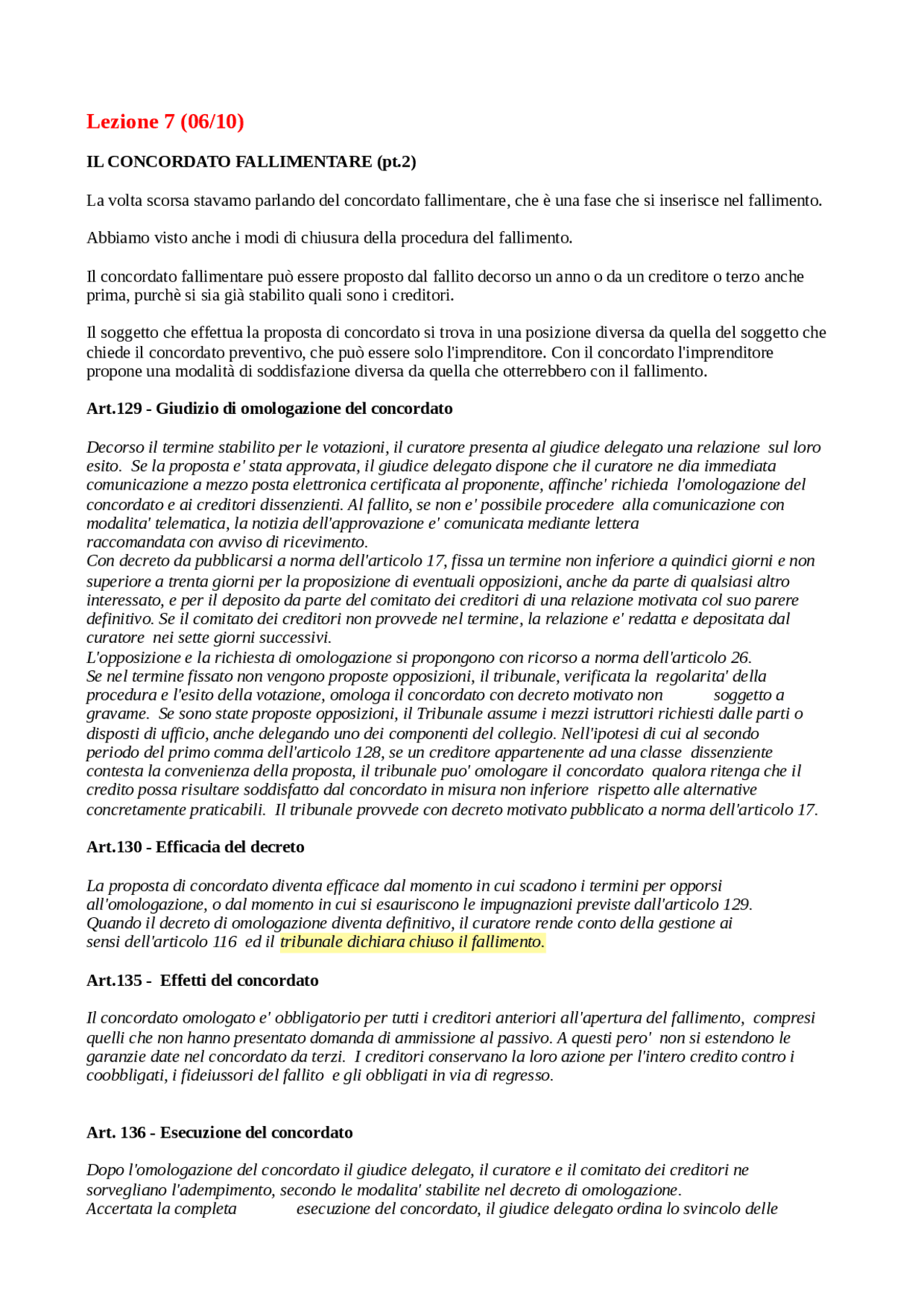 Concordato fallimentare e procedure Docsity