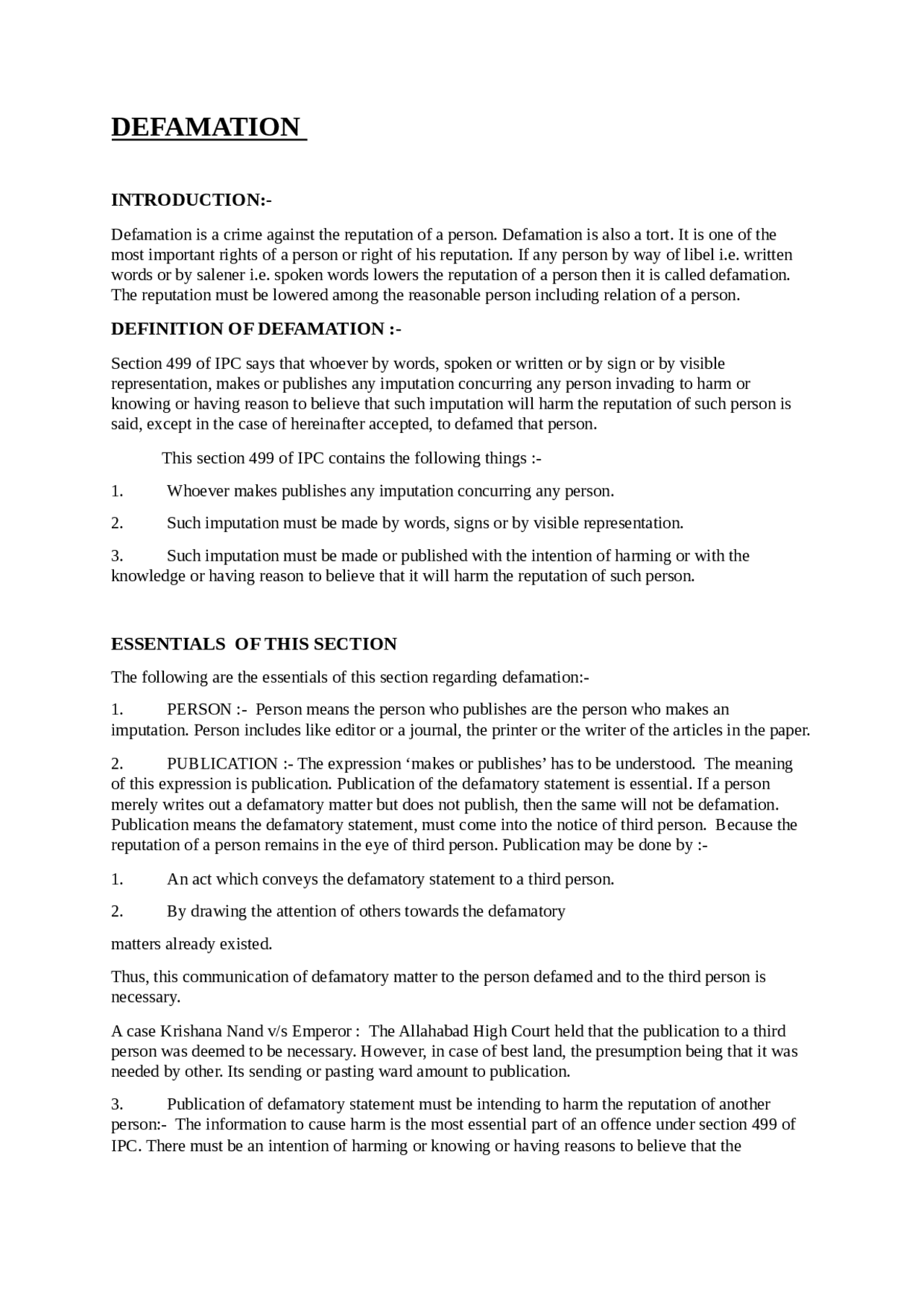 Defamation under Criminal Law - Docsity