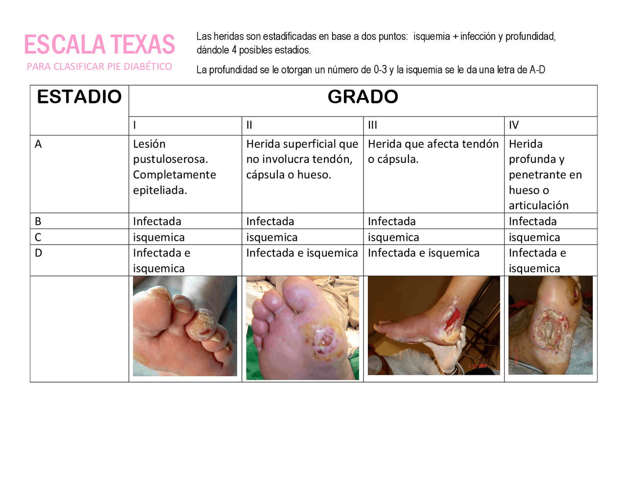 Escala texas pie diabetico Apuntes de Dermatología Docsity