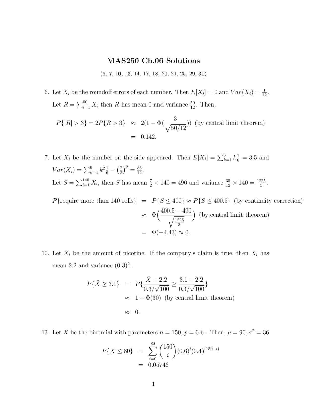 Solutions for probability ch6 - Docsity