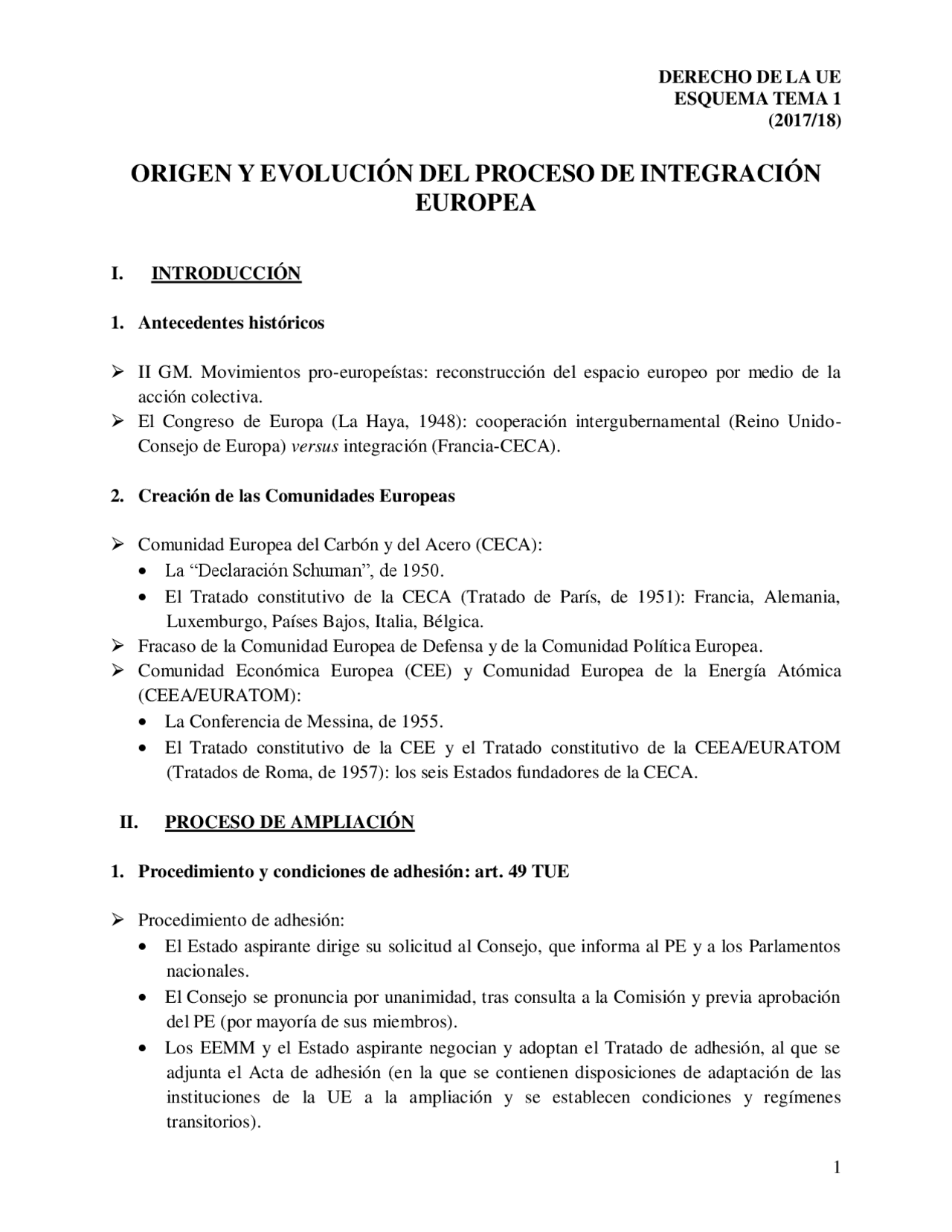 Tema 1 y 2 de Derecho de la UE - Docsity