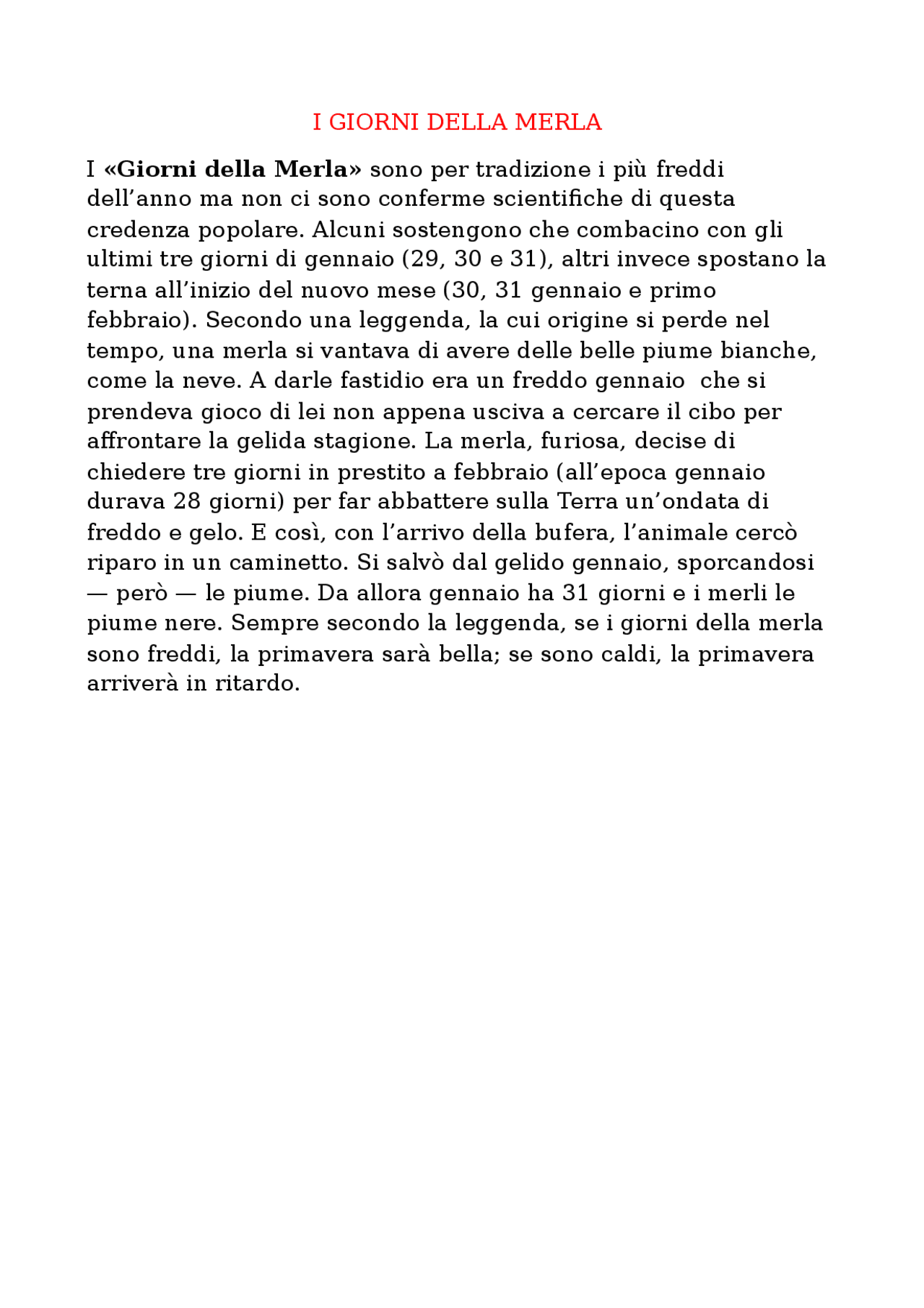 I GIORNI DELLA MERLA Docsity I GIORNI DELLA MERLA Docsity