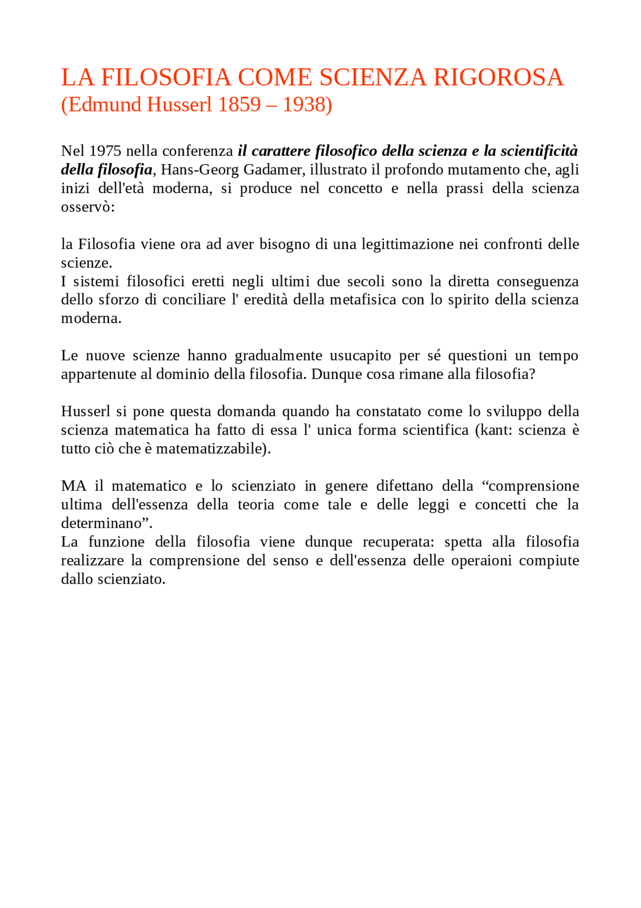 La filosofia come scienza rigorosa Appunti di Filosofia Docsity