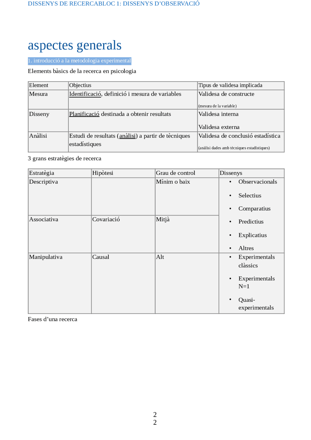 Apunts Bloc 2 Dissenys de Recerca - Docsity