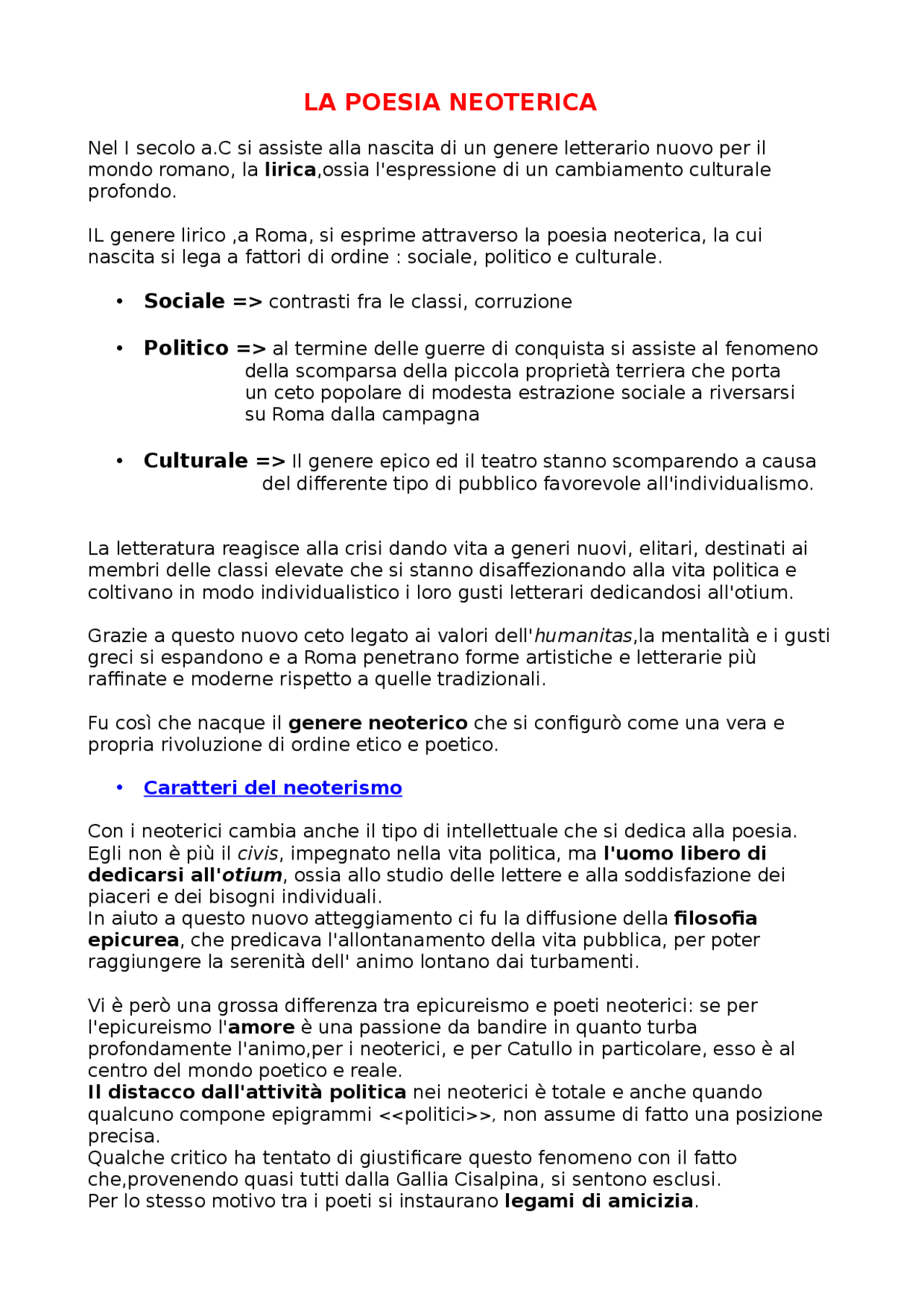 Poeti Nuovi E Catullo Schemi Letteratura Latina Docsity