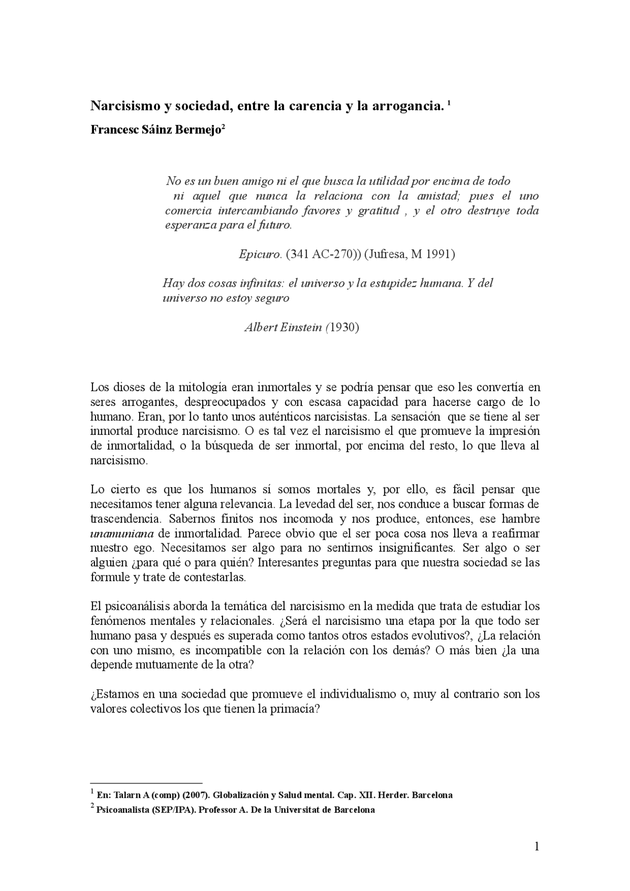 Cuando Te Deja En Paz Un Narcisista Lectura Narcisismo y sociedad - Docsity