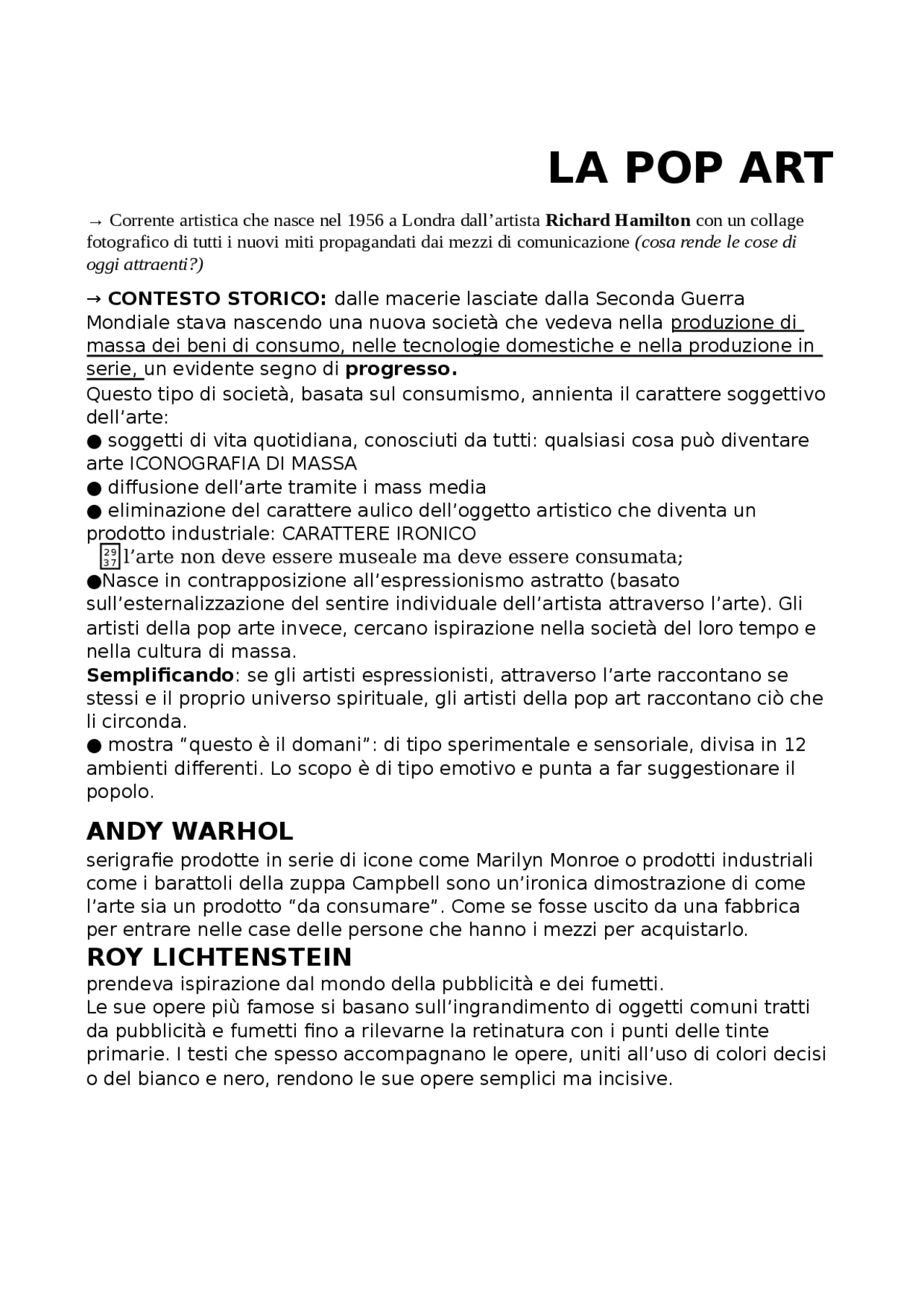 La corrente artistica della pop art Docsity