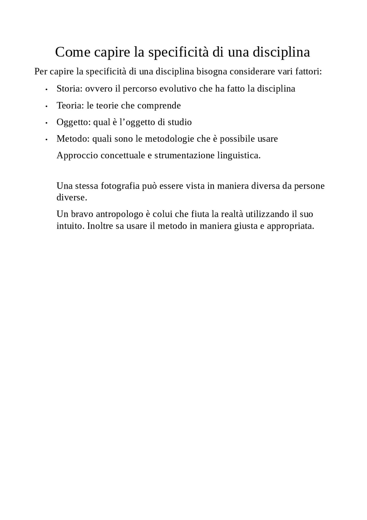 Come capire la specificità di una disciplina - Docsity