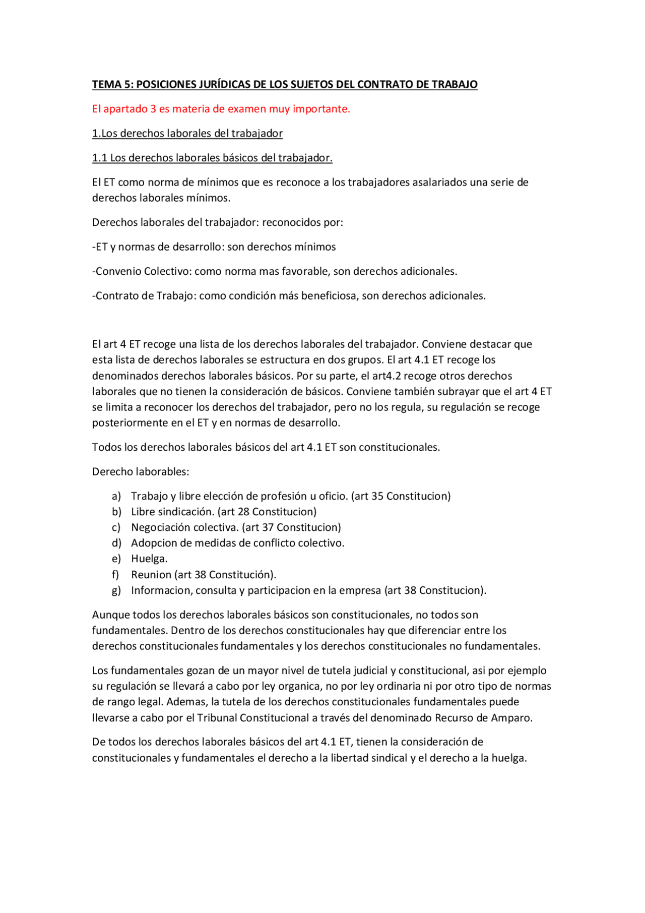 TEMA 5 DERECHO DEL TRABAJO | Apuntes de Derecho Laboral | Docsity