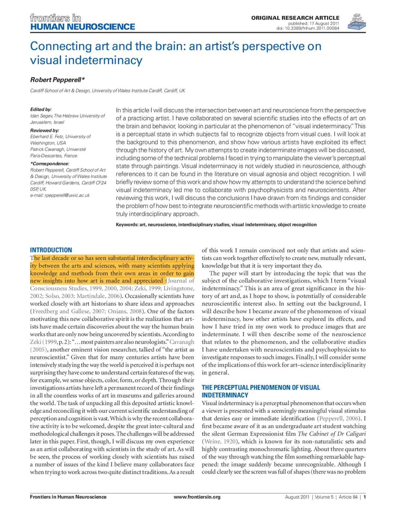 Visual indeterminacy article - Docsity