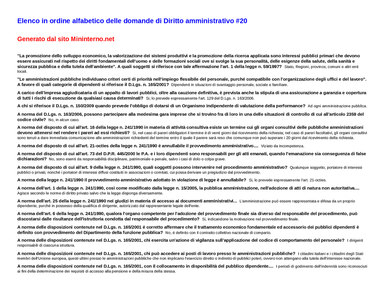 Test domande e risposte di diritto amministrativo - Docsity