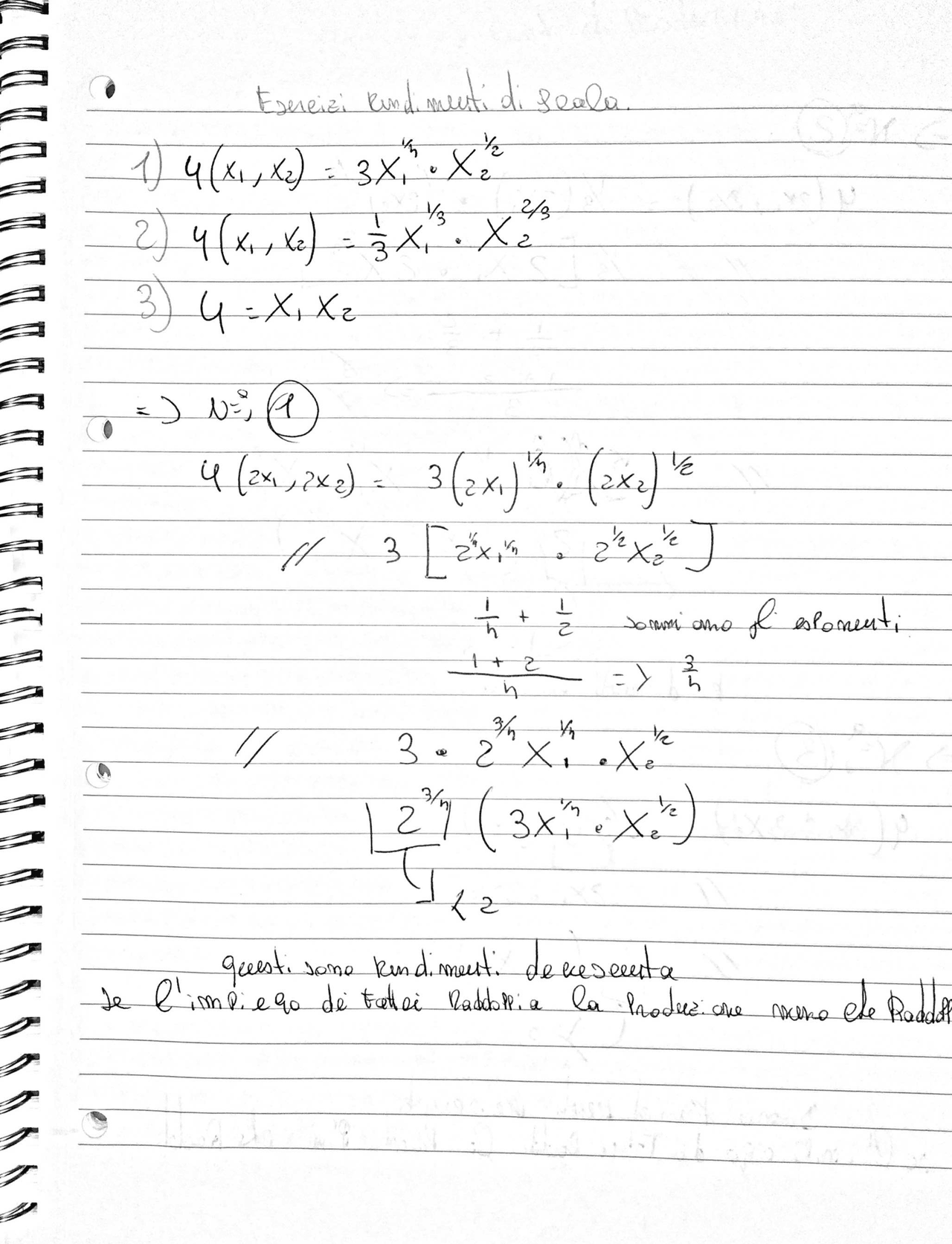 Rendimenti di scala microeconomia Esercizi di Microeconomia Docsity