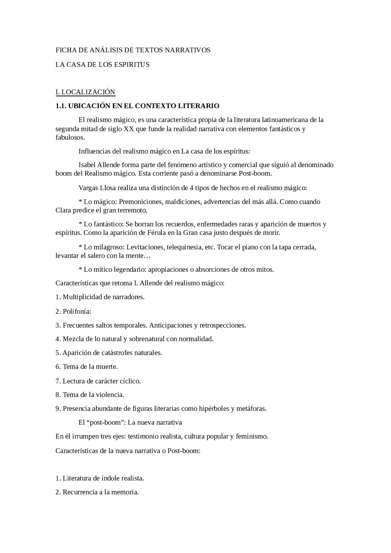 Analisis De La Casa De Los Espiritus Docsity