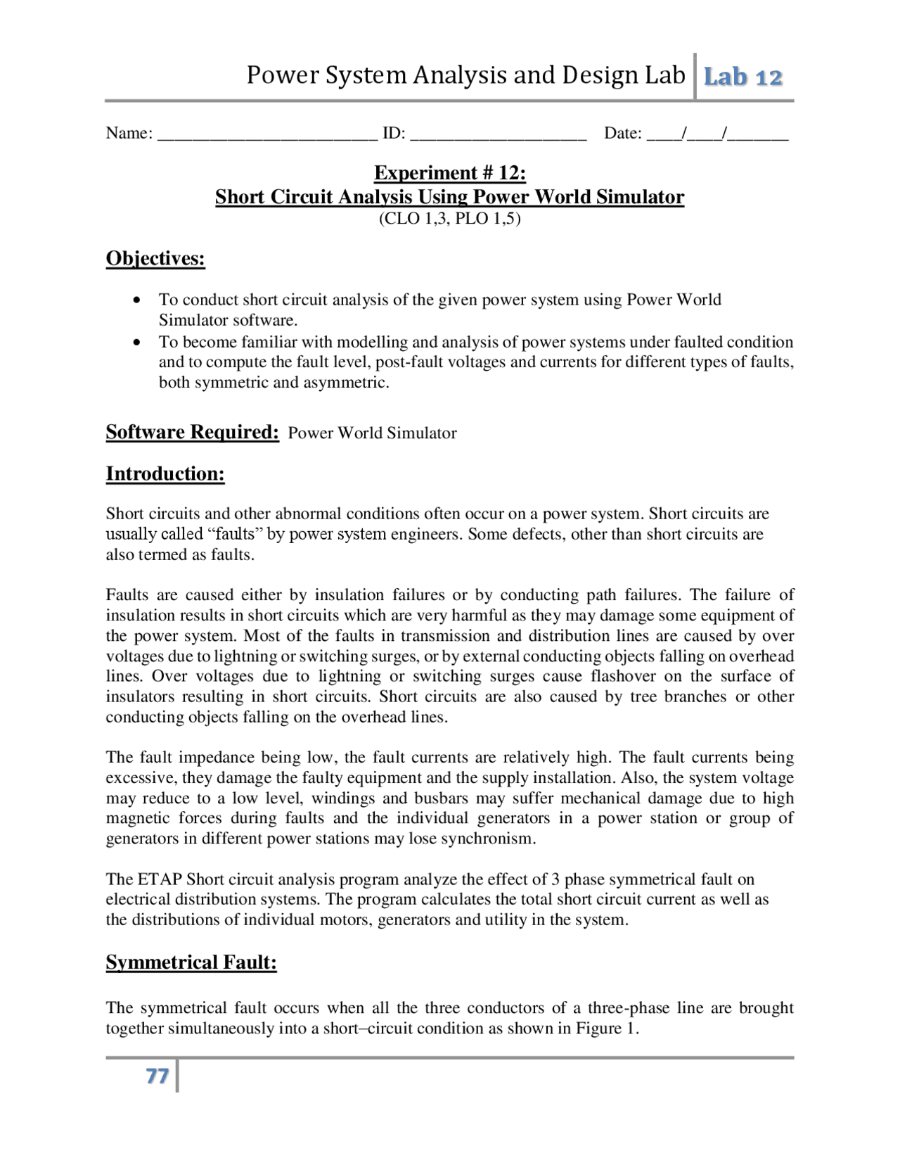 Power System Analysis Lab Manual Docsity