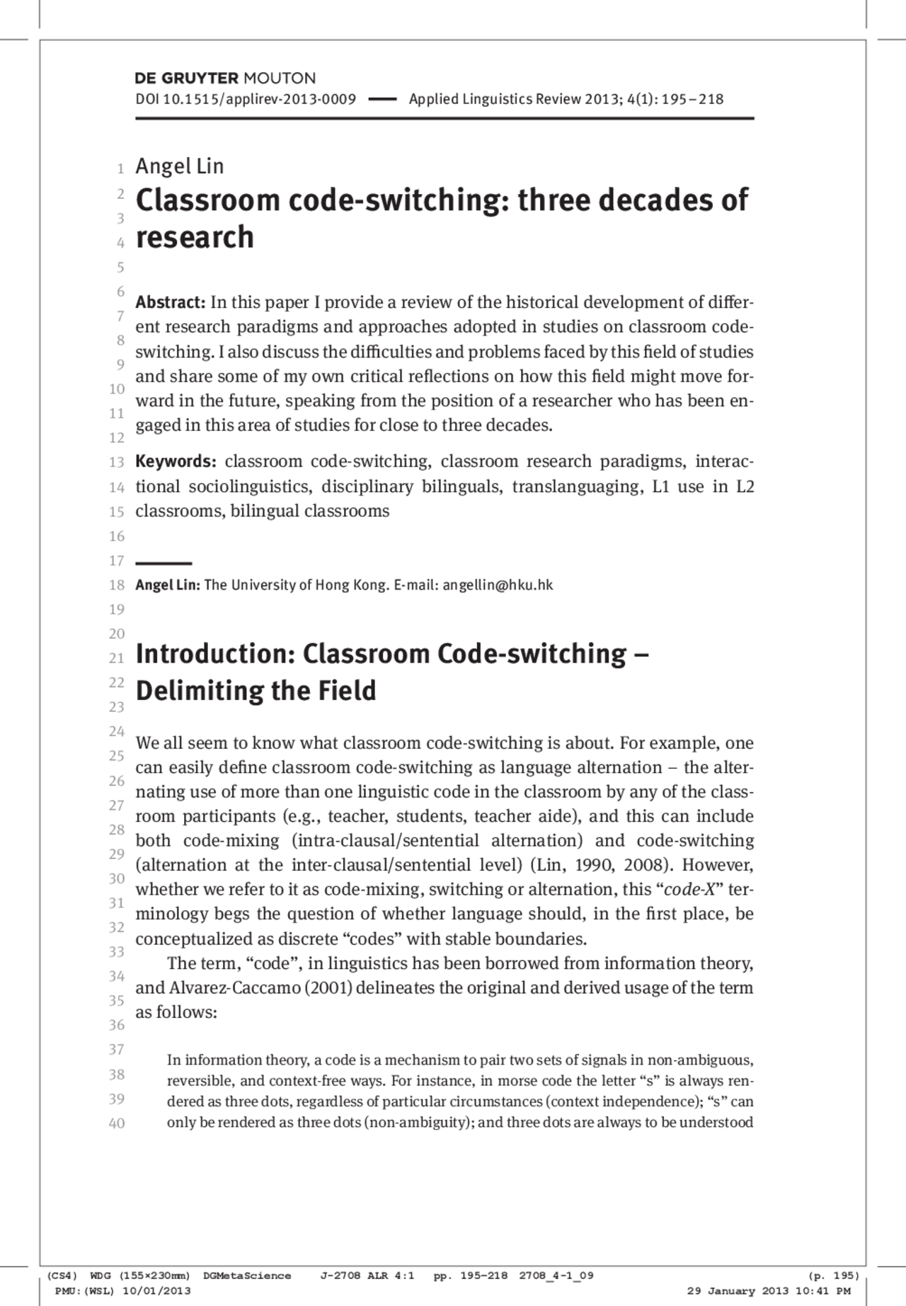 Classroom code-switching Code switching - Docsity