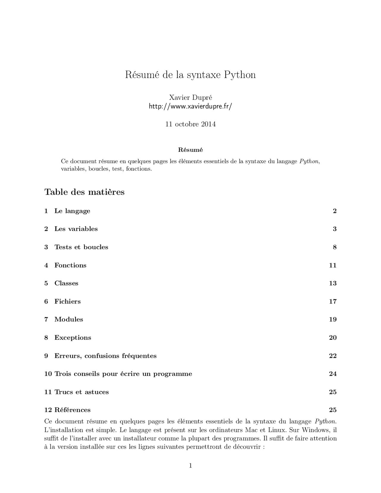 Résumé de la syntaxe Python - Docsity