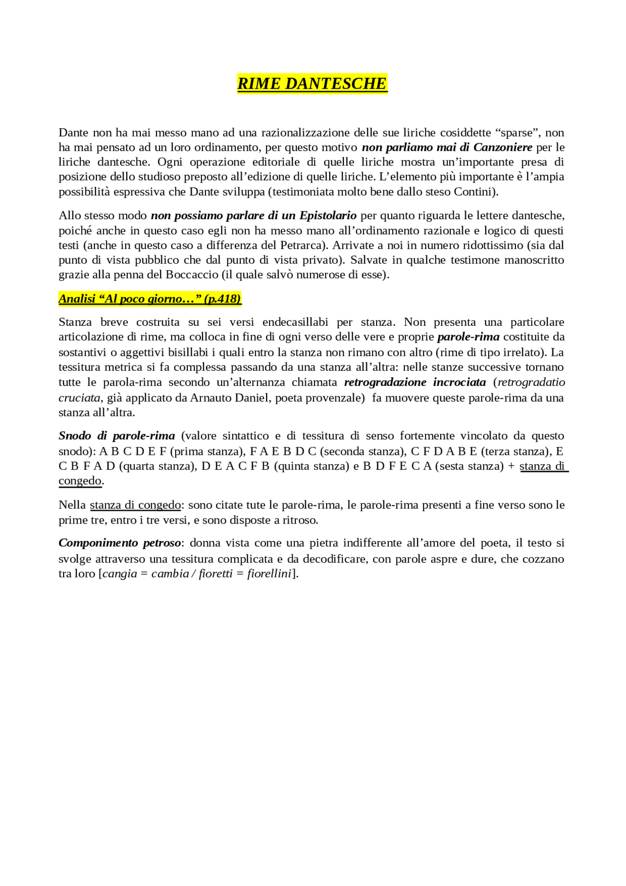 LE RIME DANTESCHE - Docsity