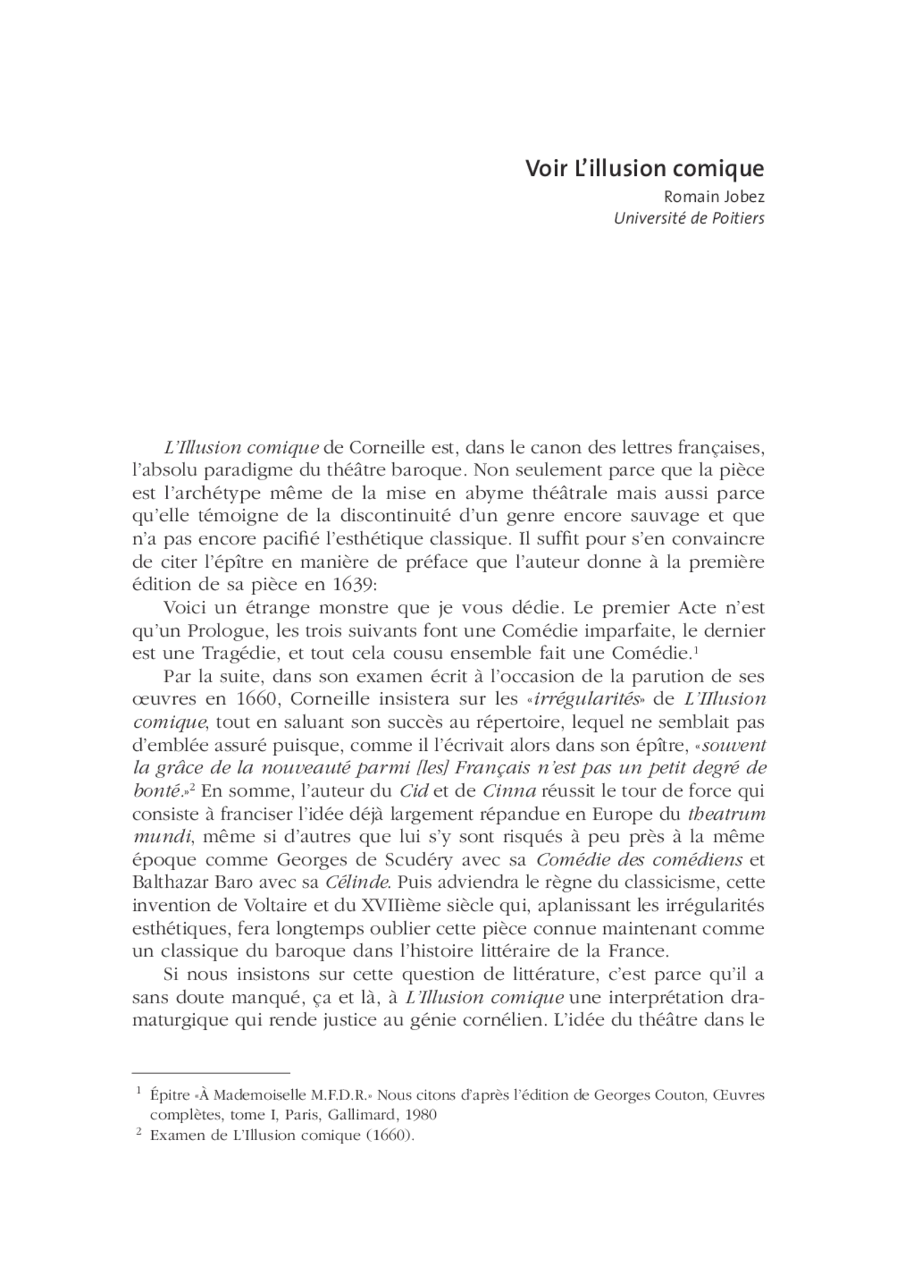 L illusion Comique Acte 5 Scène 6 Analyse Linéaire L'Illusion comique de Corneille | Notes Littérature | Docsity