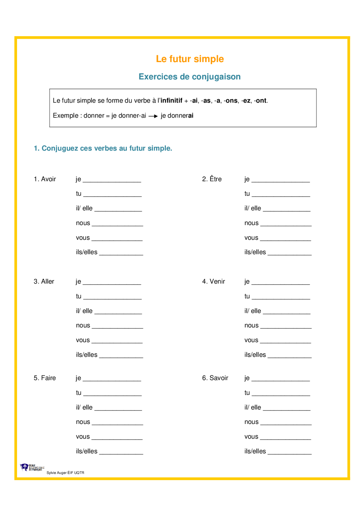 Le futur simple en français: exercices et corrigé - Docsity
