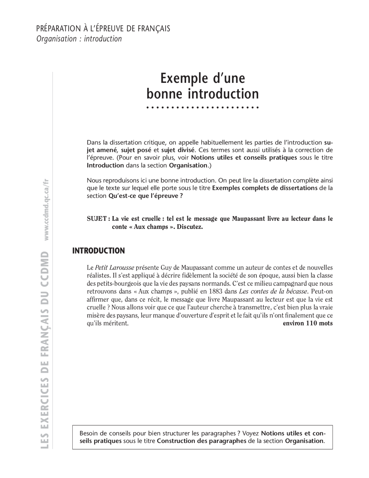 Exemple d'une bonne introduction | Notes Littérature | Docsity