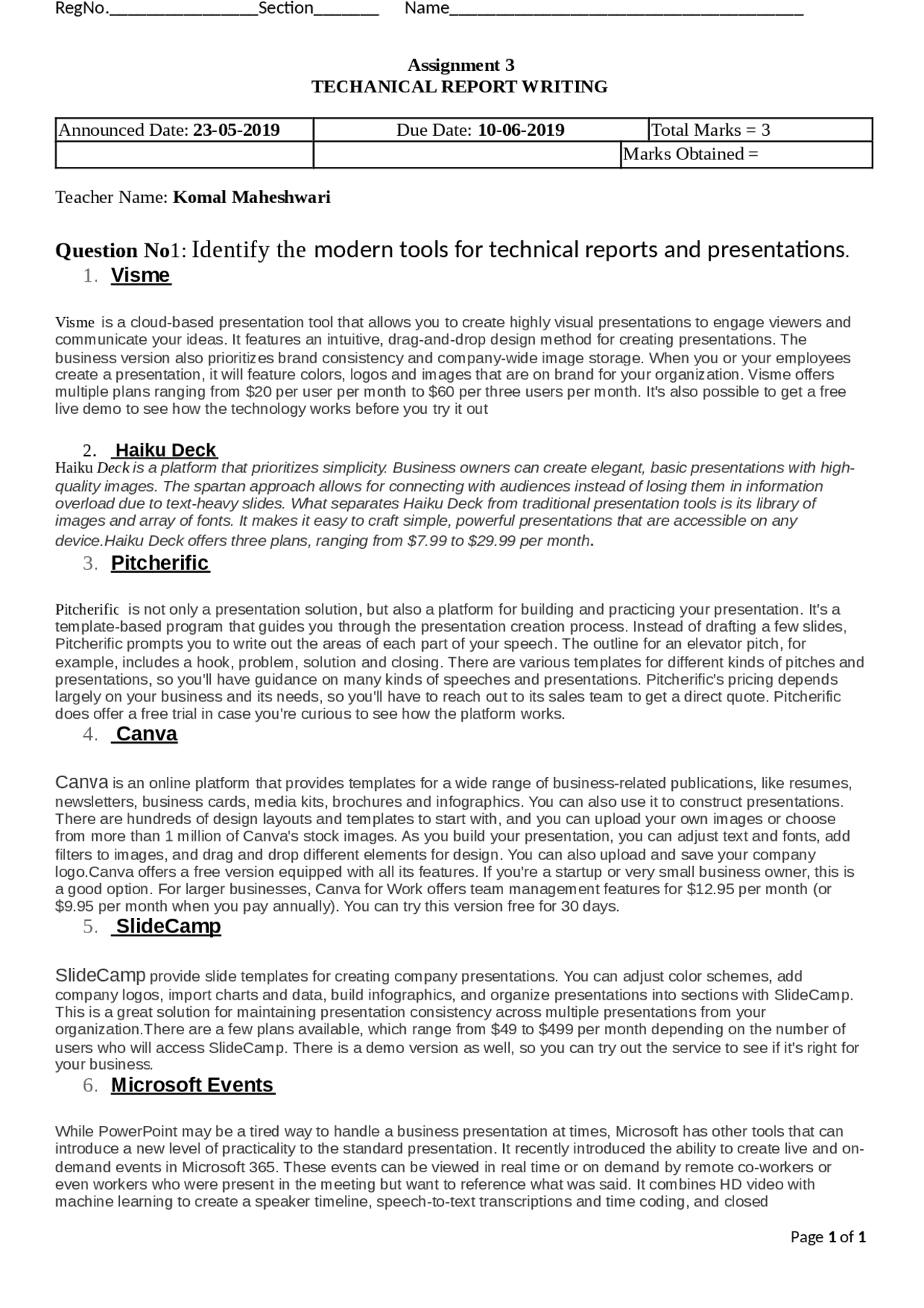 Assignment Technical report writing - Docsity