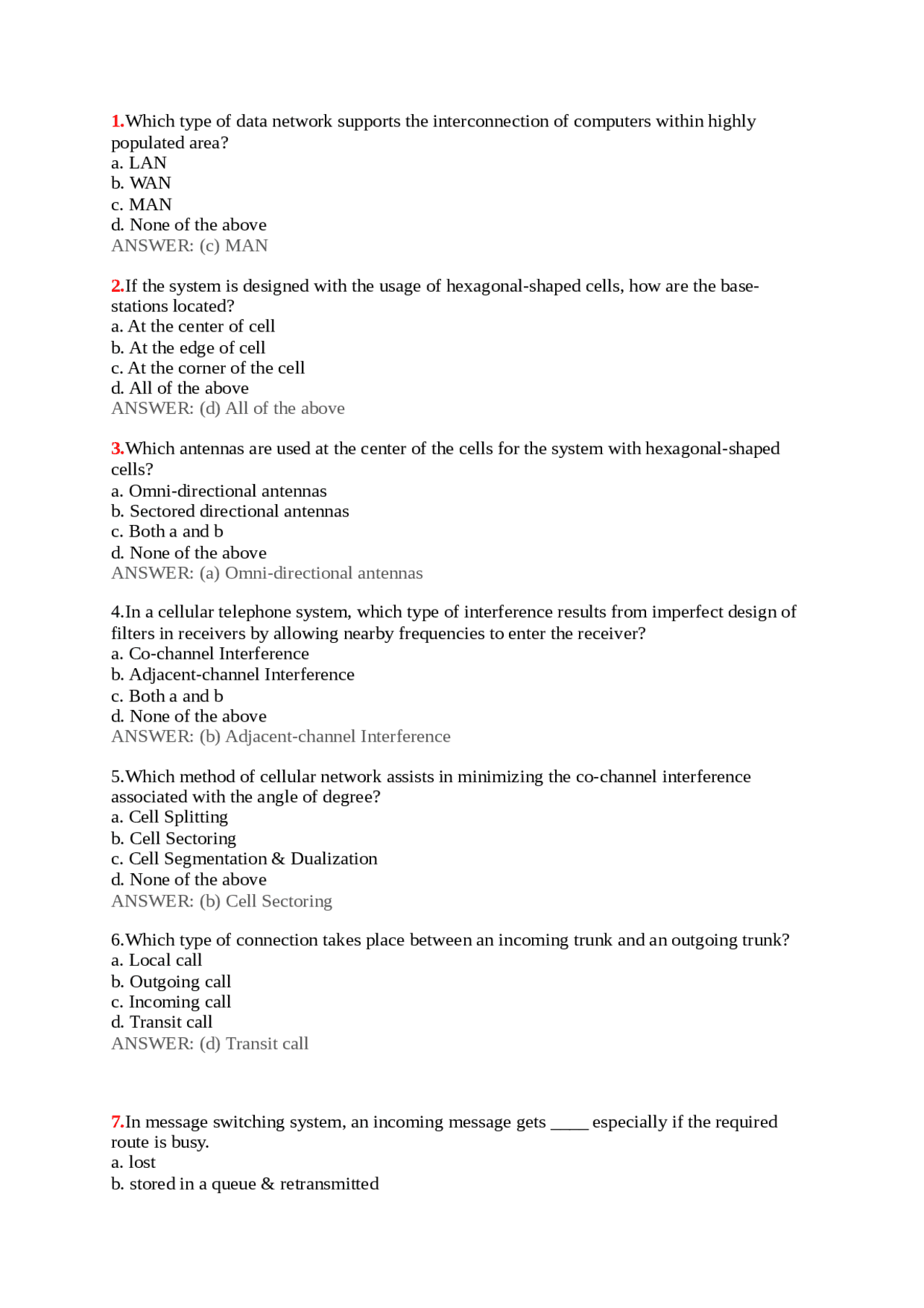 Multiple Choice For Telemunication With Answer Docsity