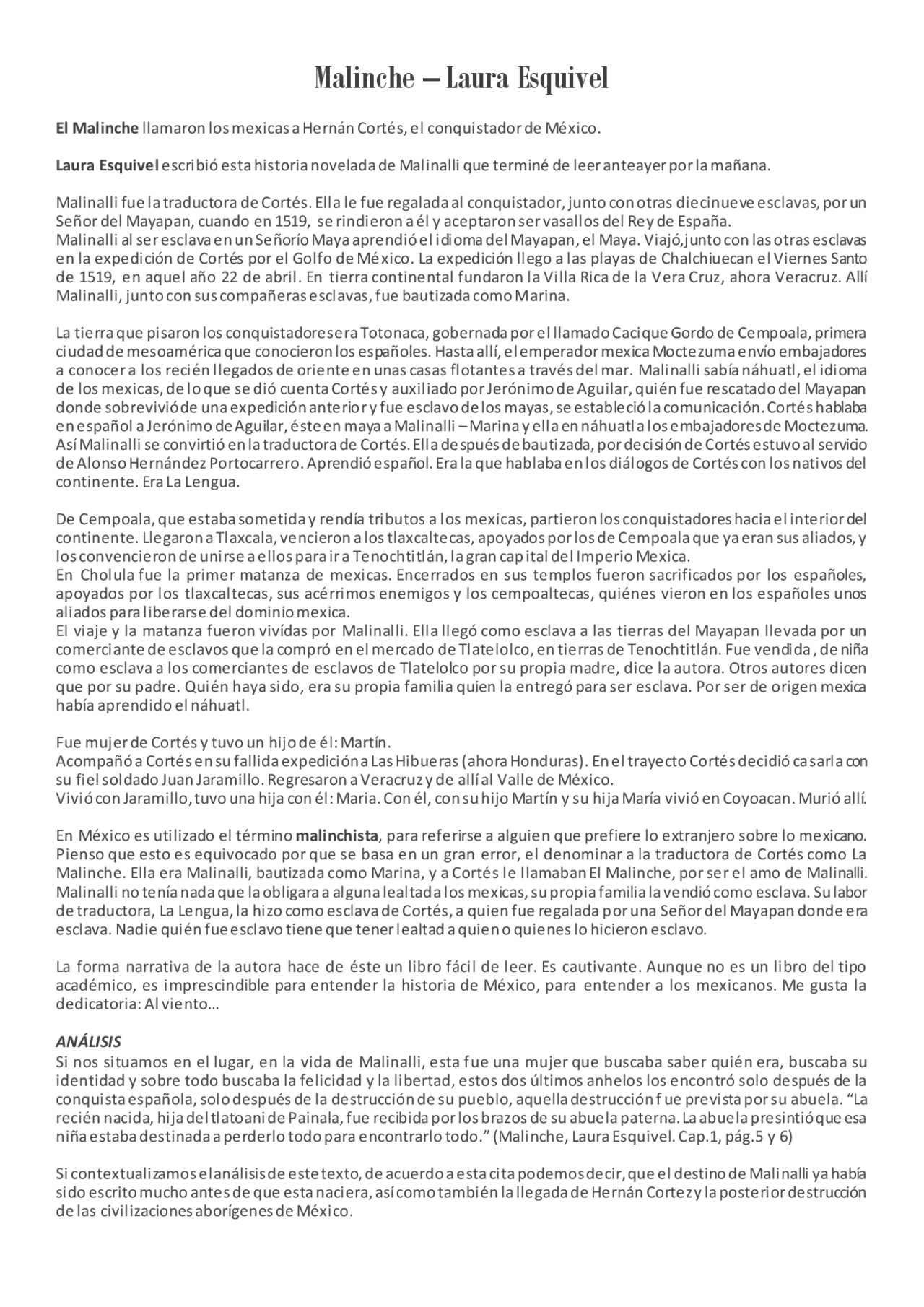 Resumen Maliche Laura Esquivel Docsity