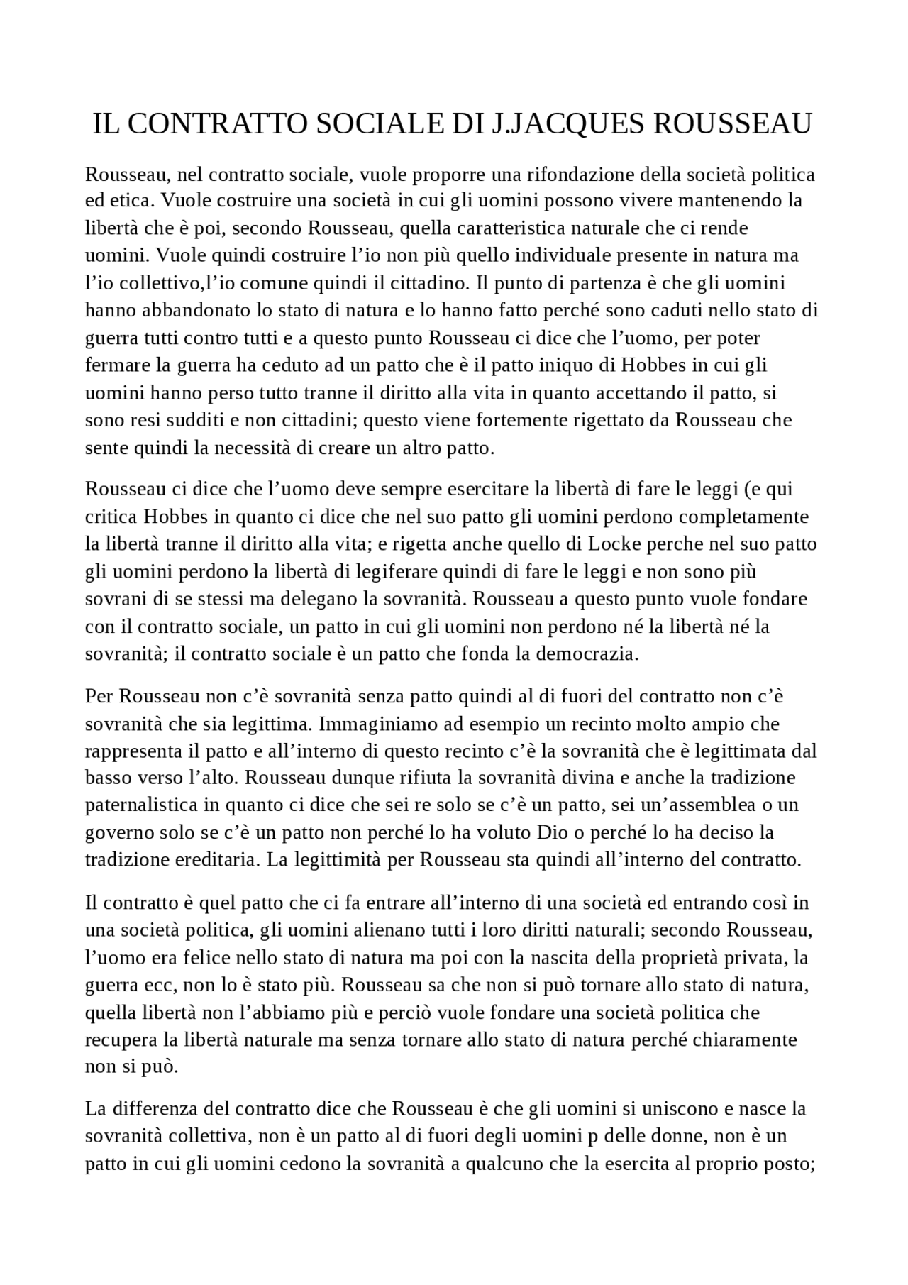 Contratto sociale di J.Jacques Rousseau Docsity