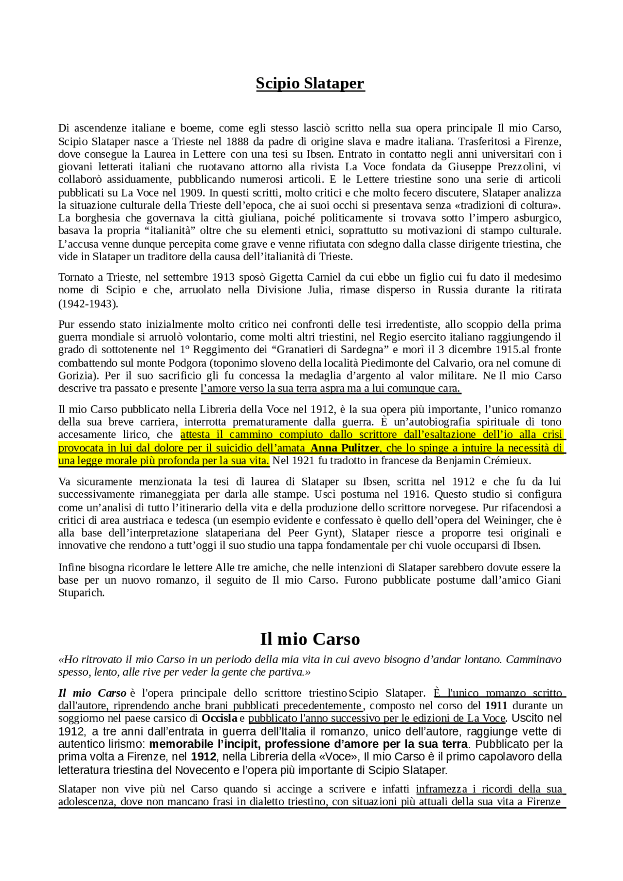 Il mio Carso di Scipio Slataper Guide, Progetti e Ricerche di Letteratura Italiana Docsity Il mio Carso di Scipio Slataper Guide, Progetti e Ricerche di Letteratura Italiana Docsity