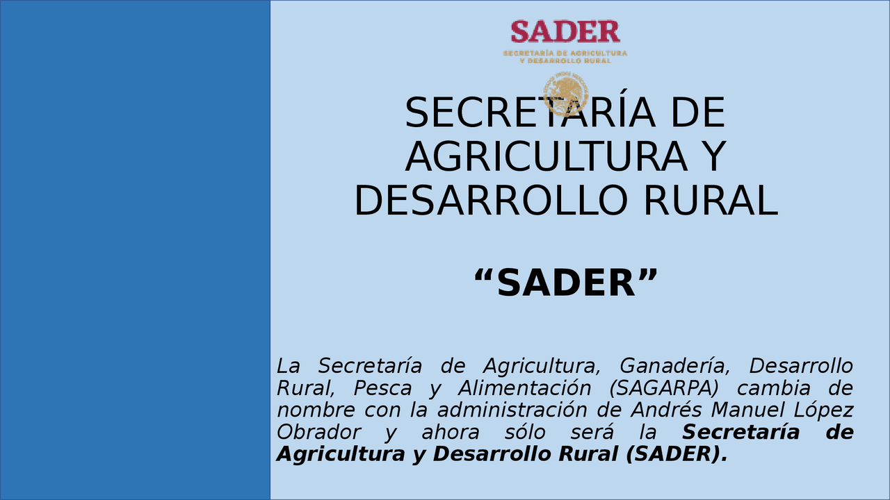 SADER 2019 Secretaria de Agricultura y Desarrollo Rural - Docsity