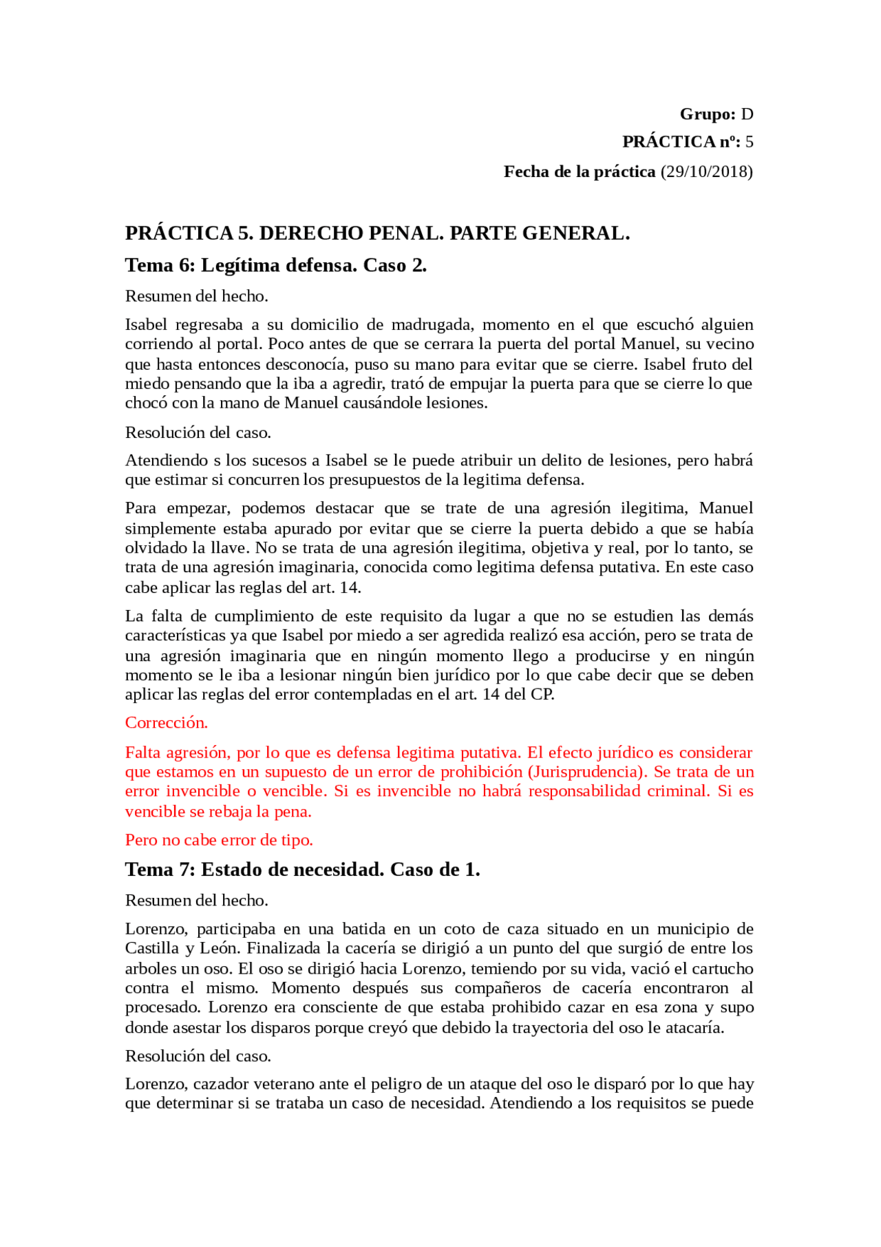 Práctica 5 penal I temas 6 en adelante - Docsity