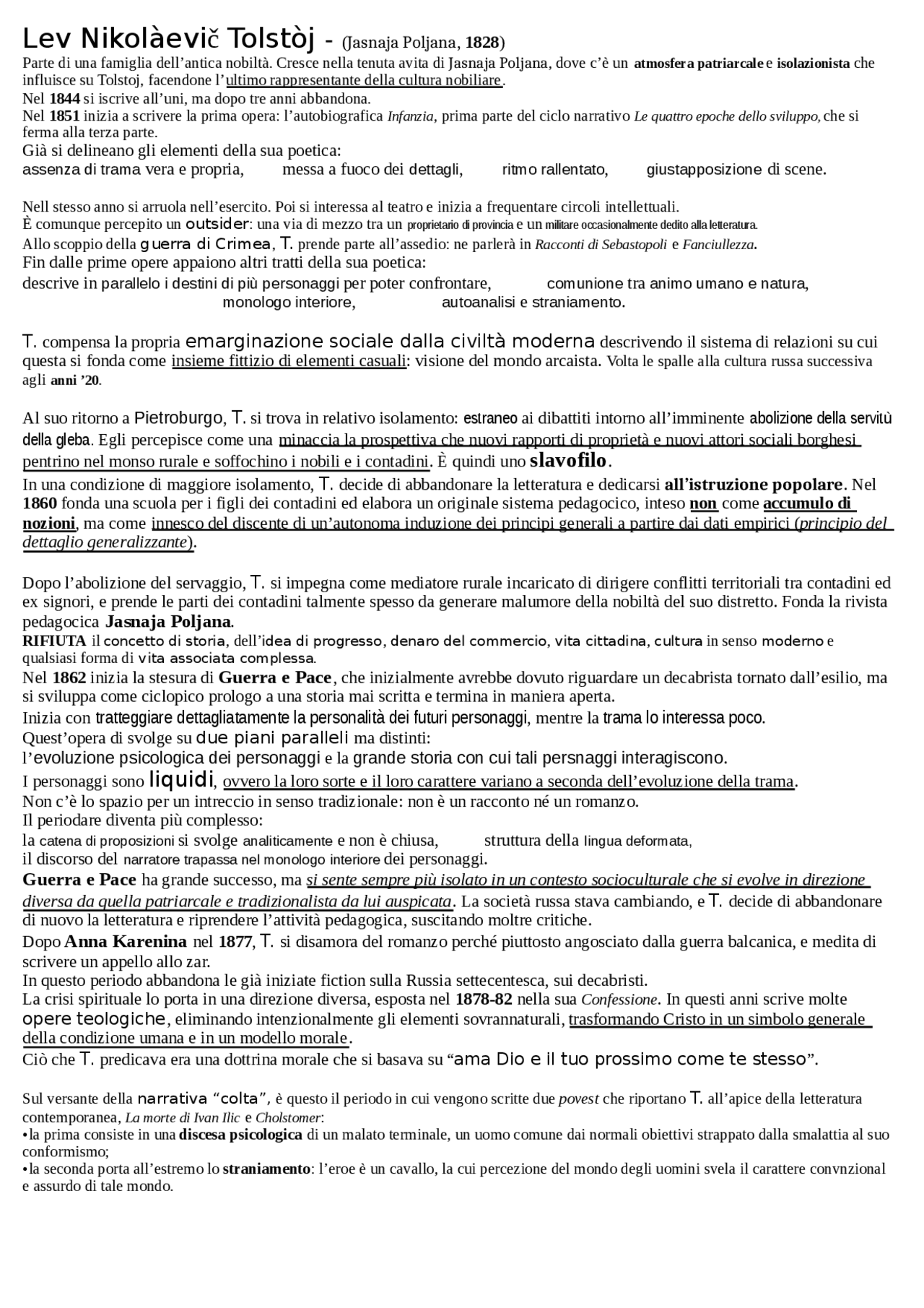 Vita e opere di Tolstoj Appunti di Letteratura Russa Docsity