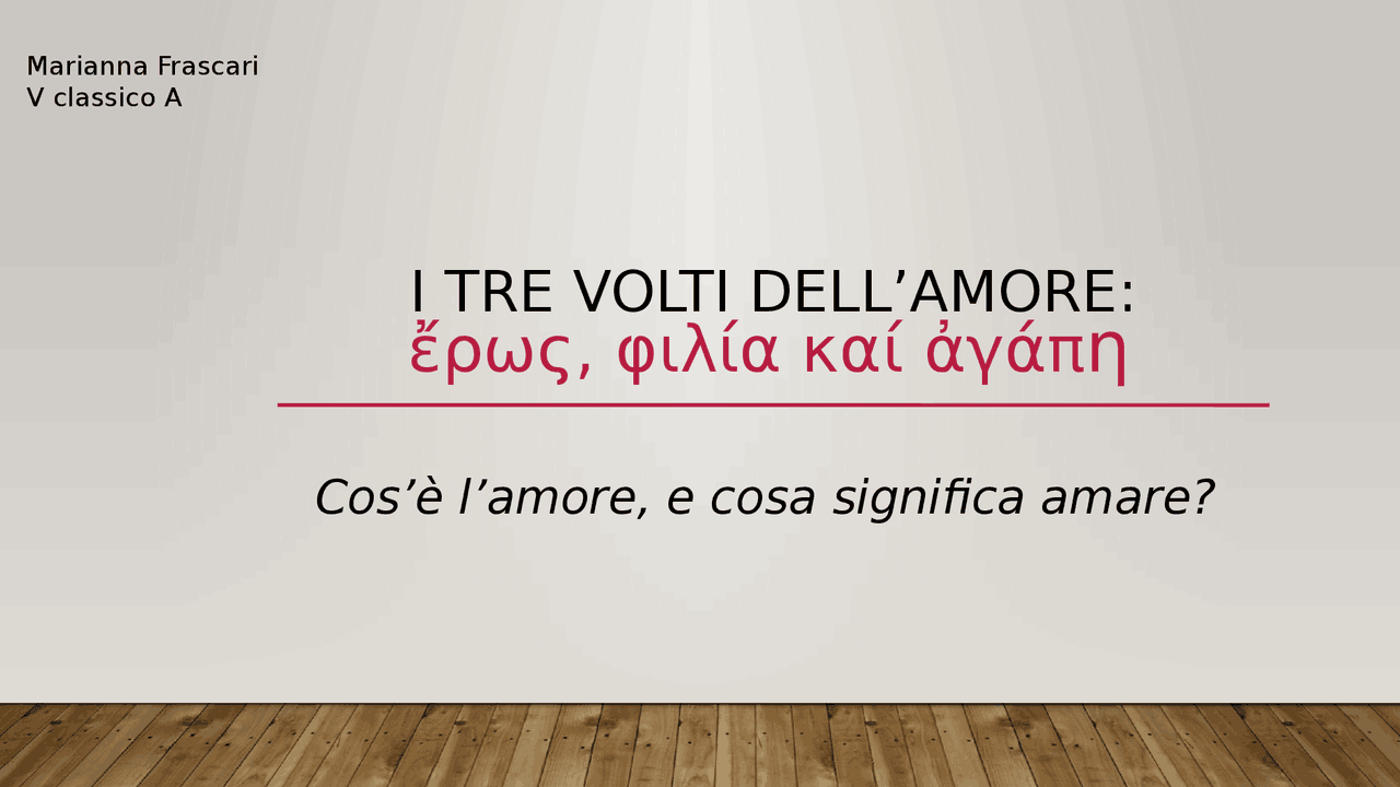 L'amore nel mondo greco antico EROS, PHILIA, AGAPE Slide di Greco