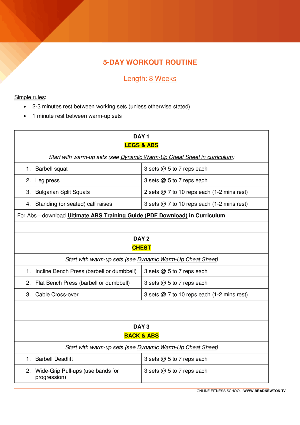 Work out plan 5 days a week - Docsity