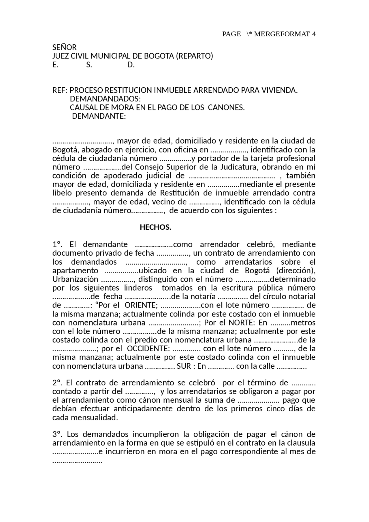 DEMANDA DE RESTITUCIÓN DE INMUEBLE SEGÚN EL CÓDIGO GENERAL DEL PROCESO ...
