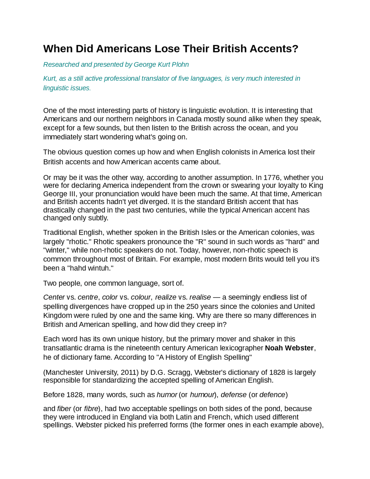 ACCENTS american and british accents Docsity