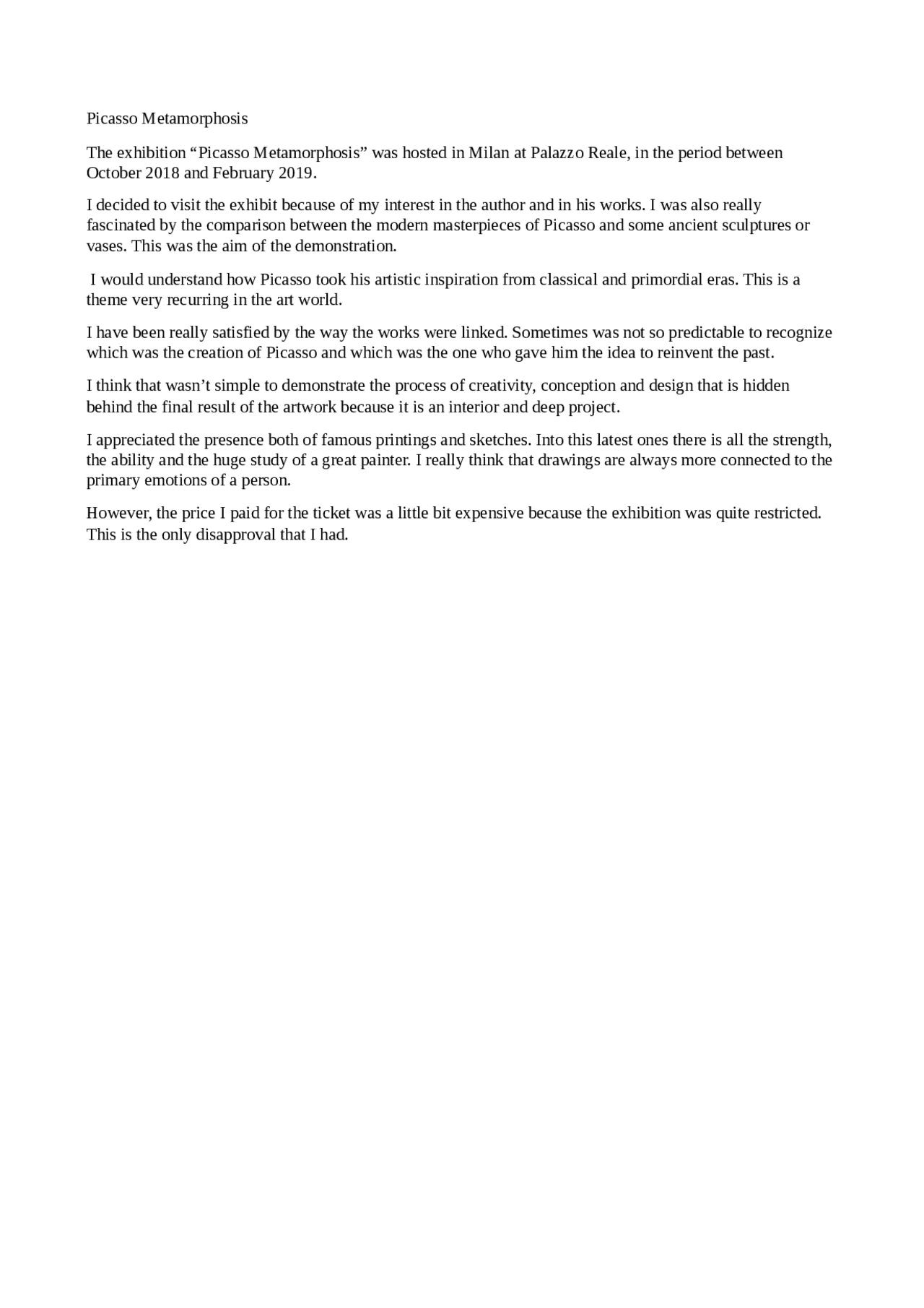 Example of exhibition review - Docsity