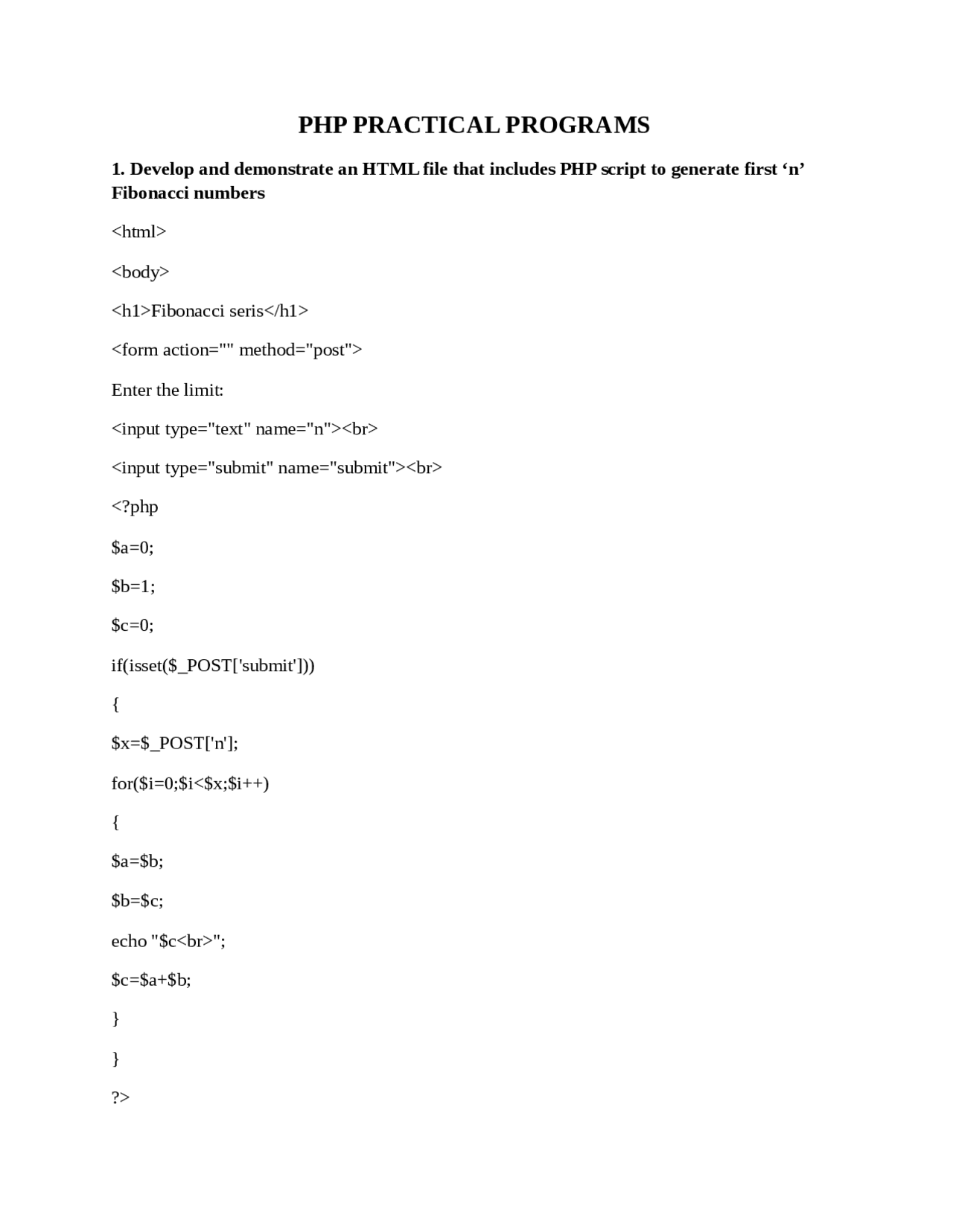 Php practical programs - Docsity