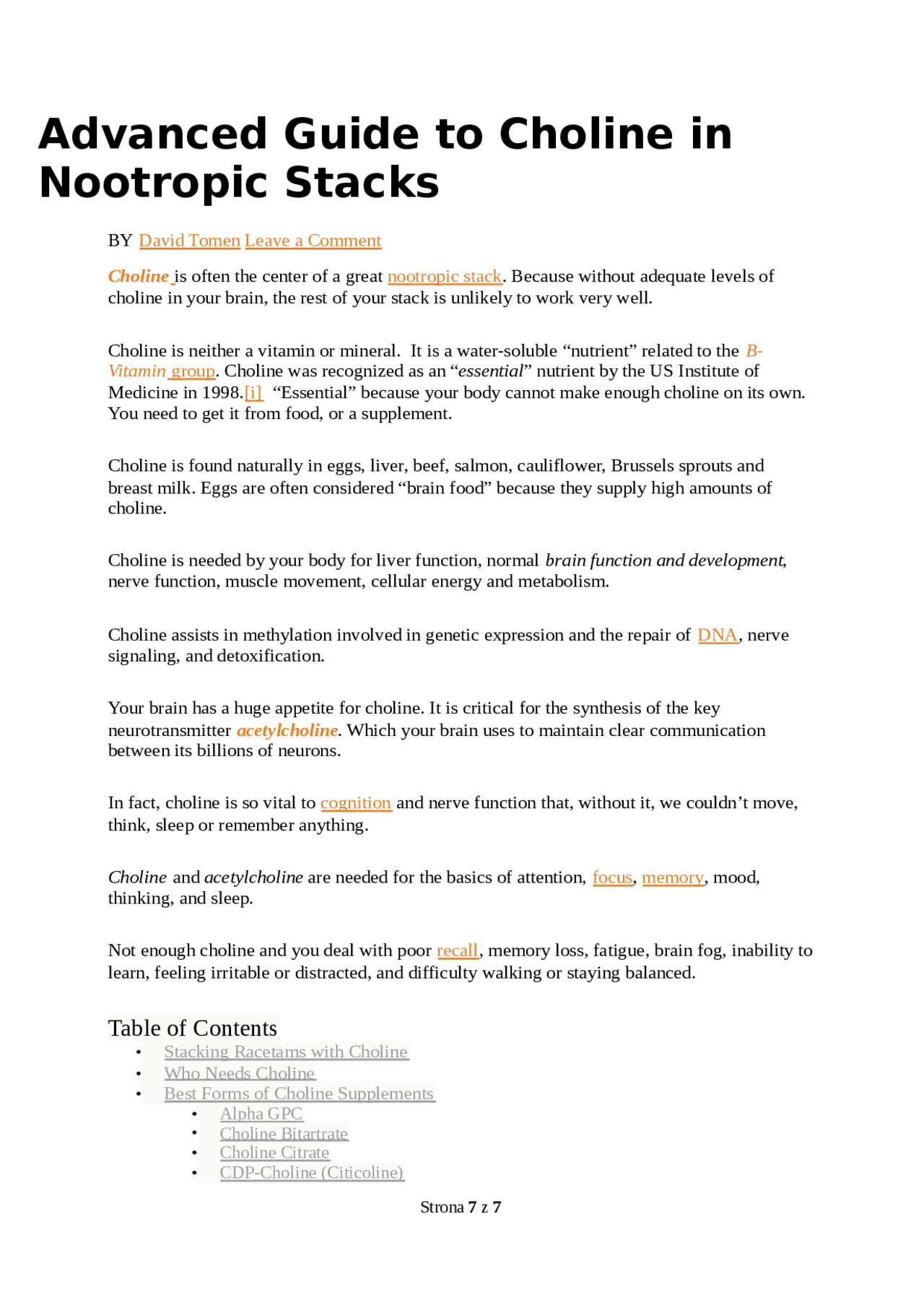 Advanced Guide to Choline in Nootropic Stacks Docsity