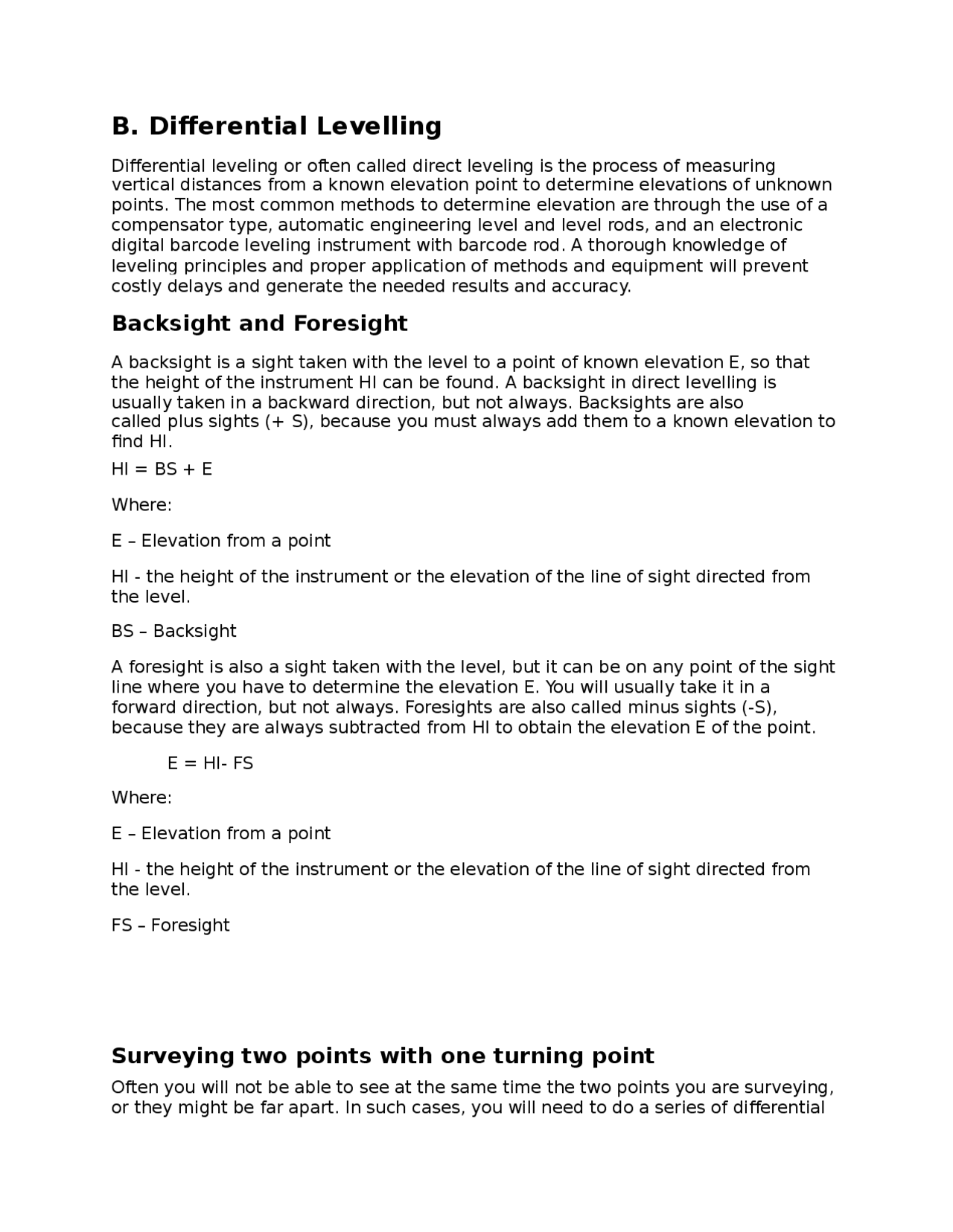 Differential Levelling Docsity