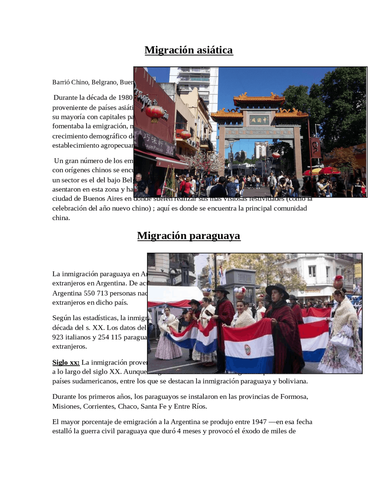 Migracion asiatica a la republica argentina Guías, Proyectos