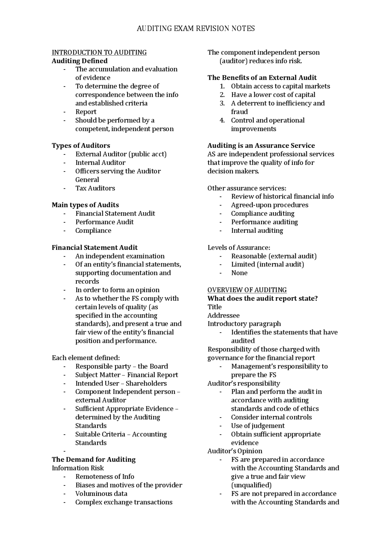 Auditing Notes Auditing notes made easy | Lecture notes Auditing | Docsity