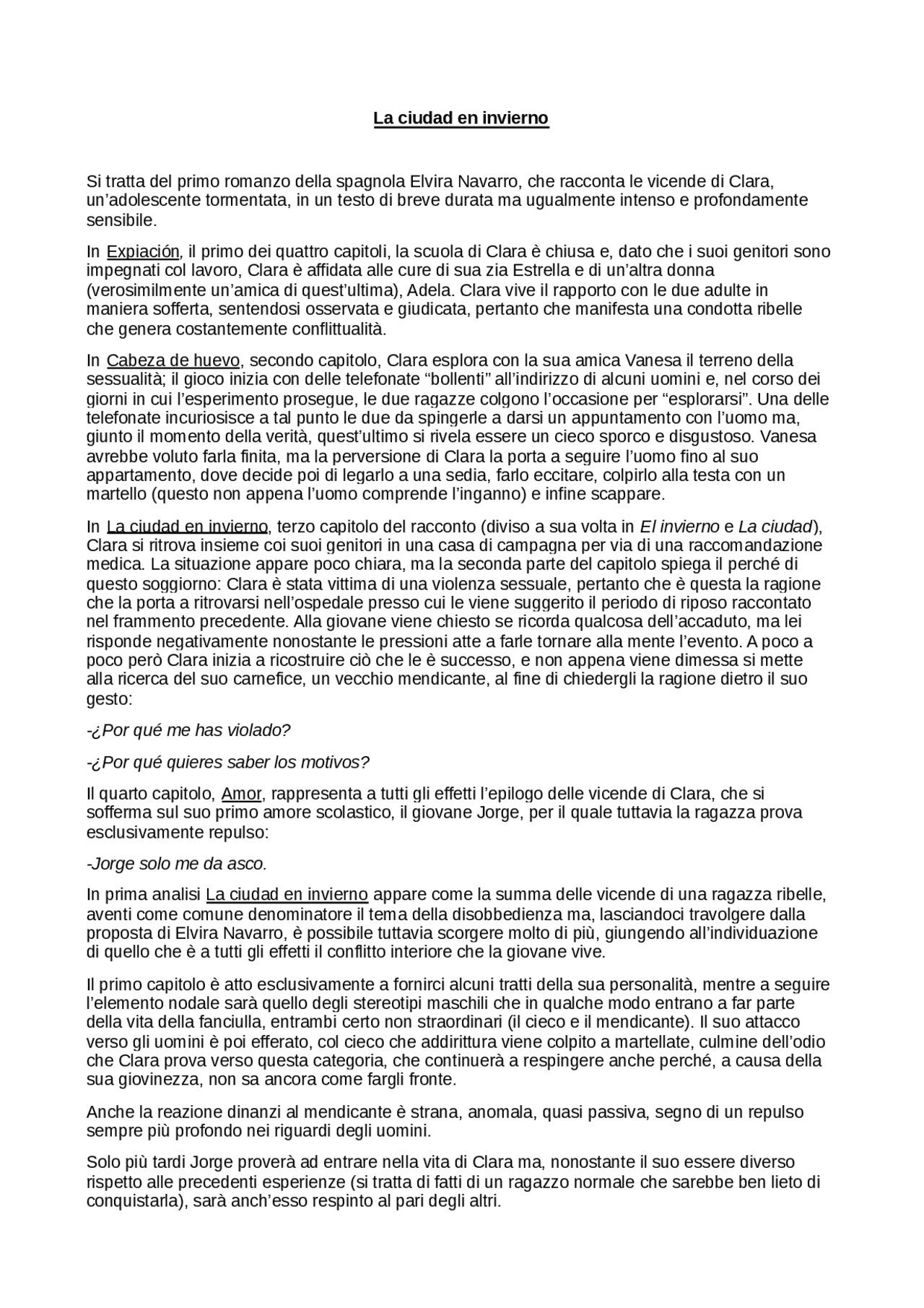 Riassunto di La ciudad en invierno, Elvira Navarro Docsity Riassunto di La ciudad en invierno, Elvira Navarro Docsity
