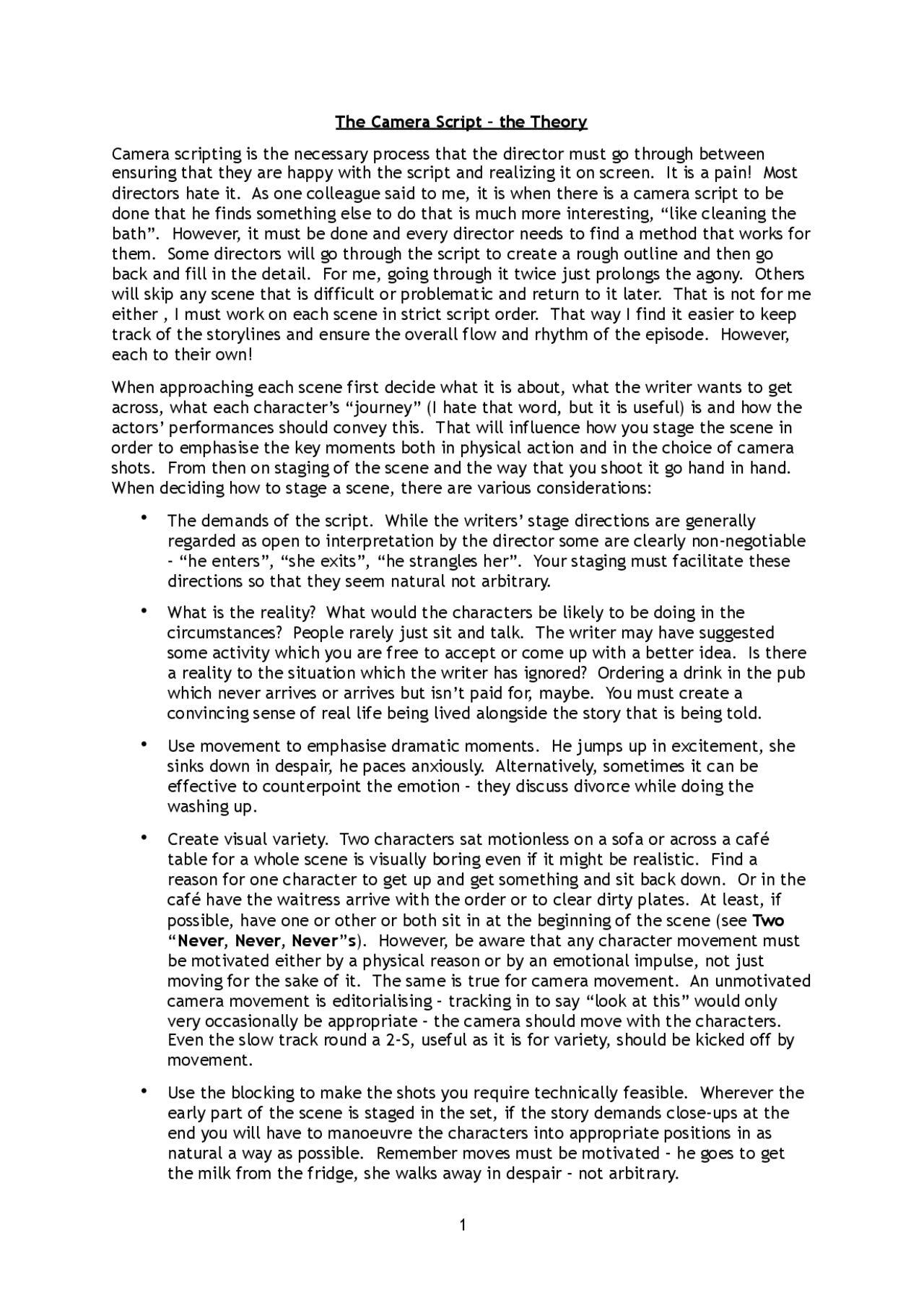 CAMERA SCRIPT - LA TEORIA (ENG) | Dispense di Teoria Del Cinema | Docsity