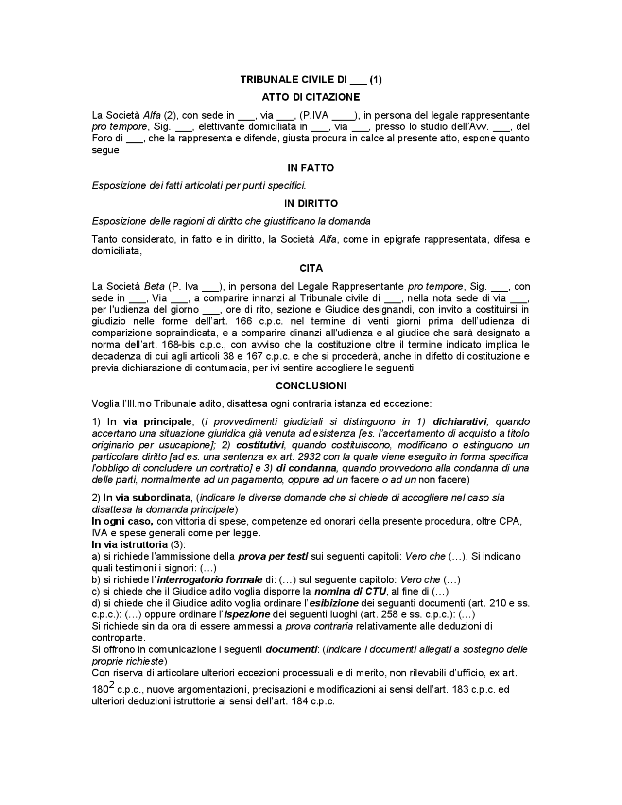 Atto di citazione procedura civile fac simile Appunti di Diritto Processuale Civile Docsity Atto di citazione procedura civile fac simile Appunti di Diritto Processuale Civile Docsity