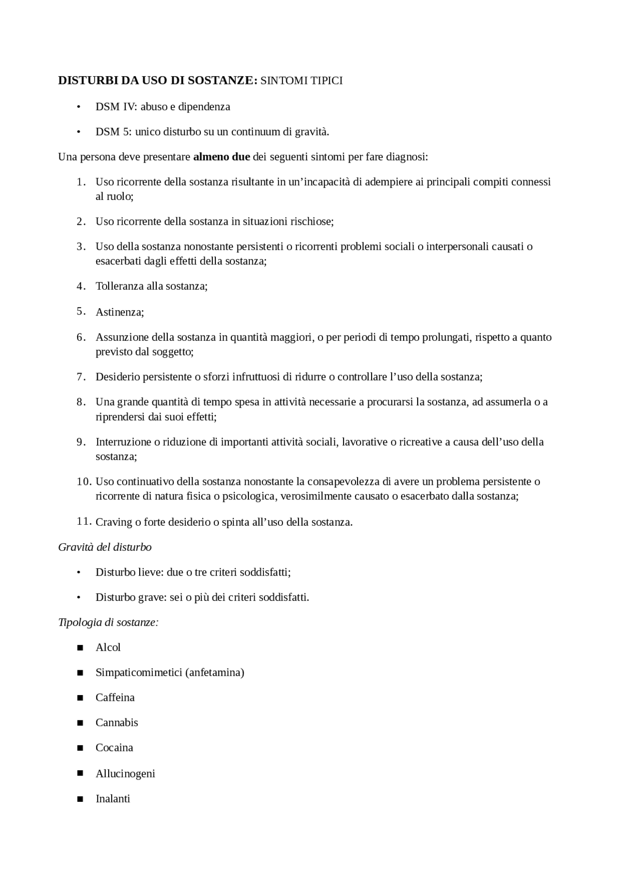 Disturbo da Uso di Sostanze Docsity